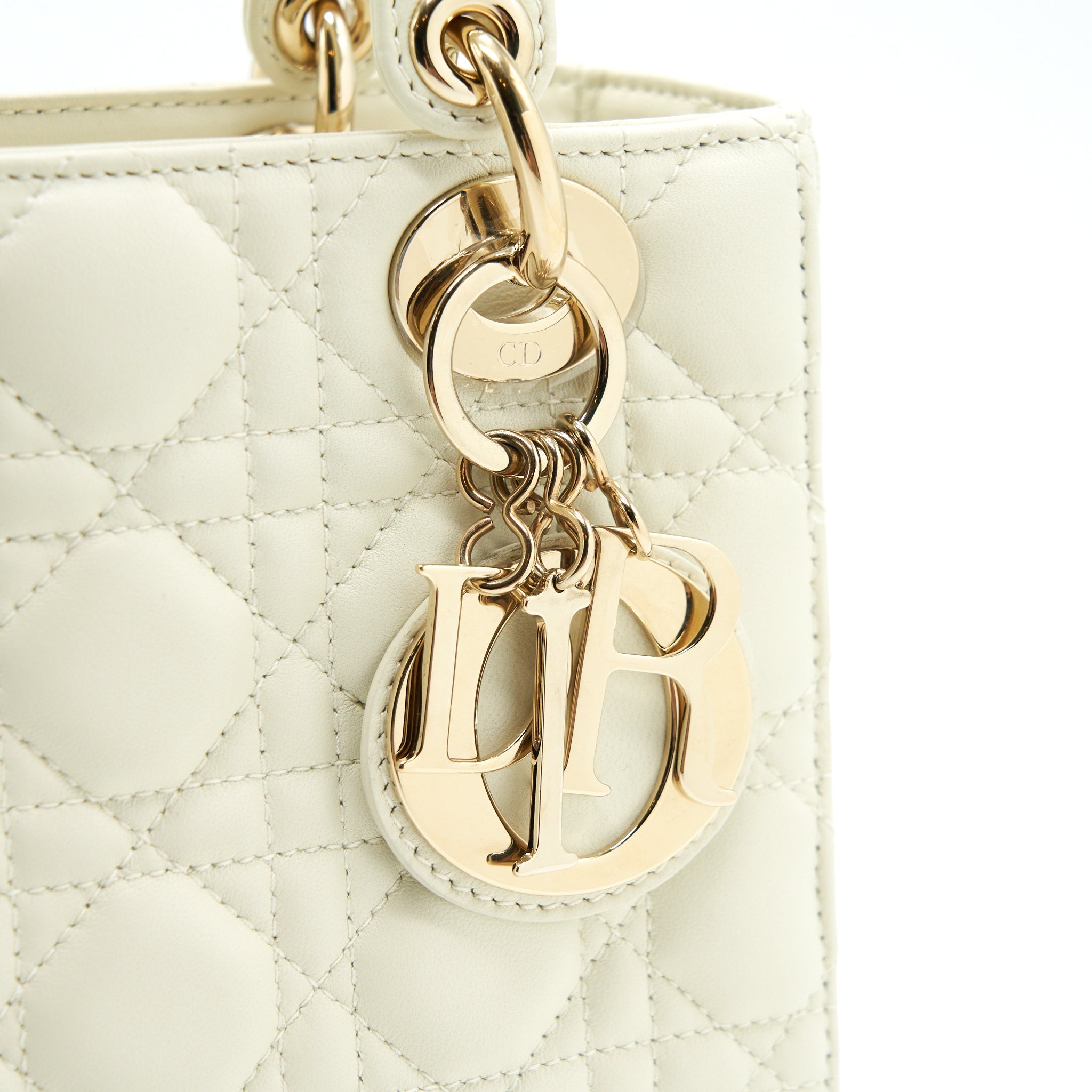 CHRISTIAN DIOR SMALL LADY DIOR CREAM WITH LGHW