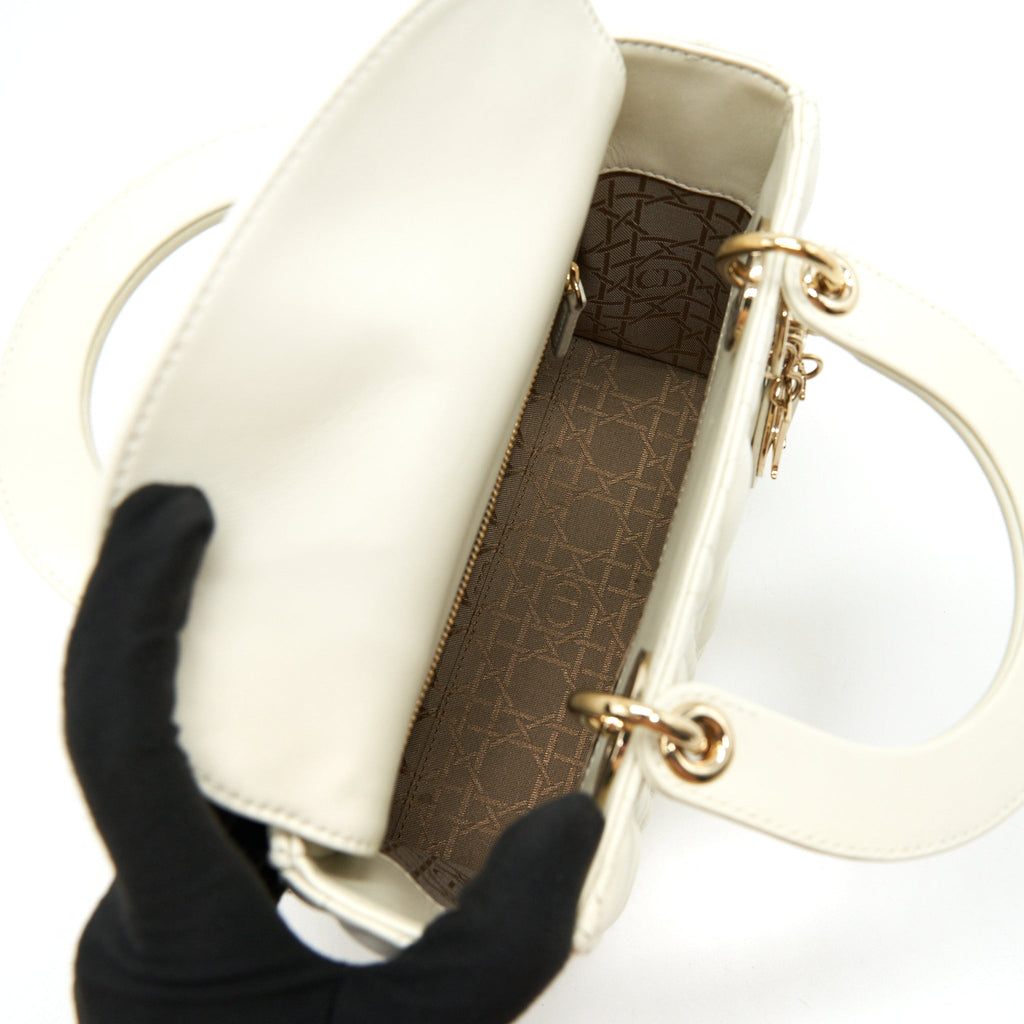 CHRISTIAN DIOR SMALL LADY DIOR CREAM WITH LGHW