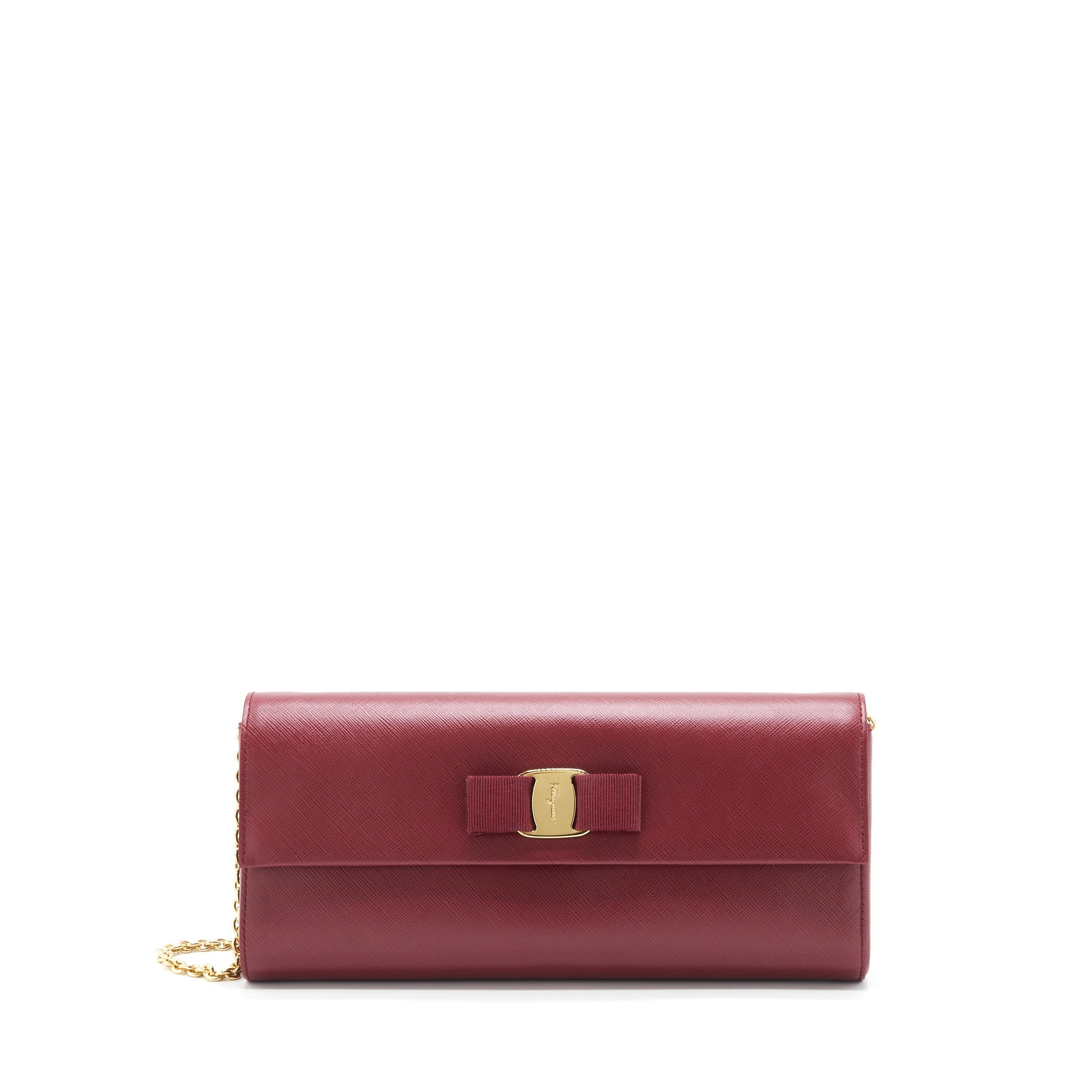 SALVATORE FERRAGAMO RIBBON SHOULDER BAG DARK RED LGHW