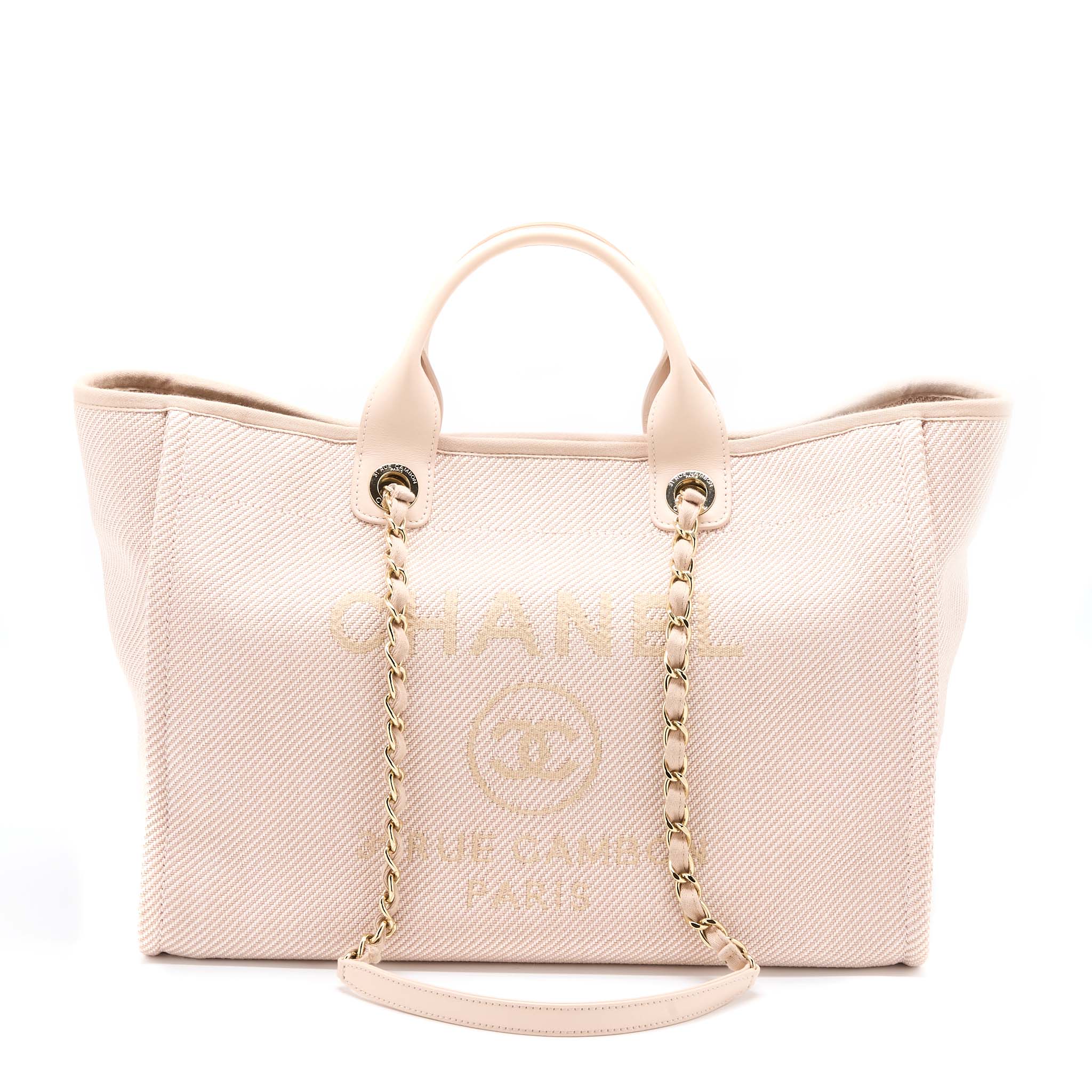 CHANEL DEAUVILLE TOTE BAG FABRIC LIGHT PINK LGHW