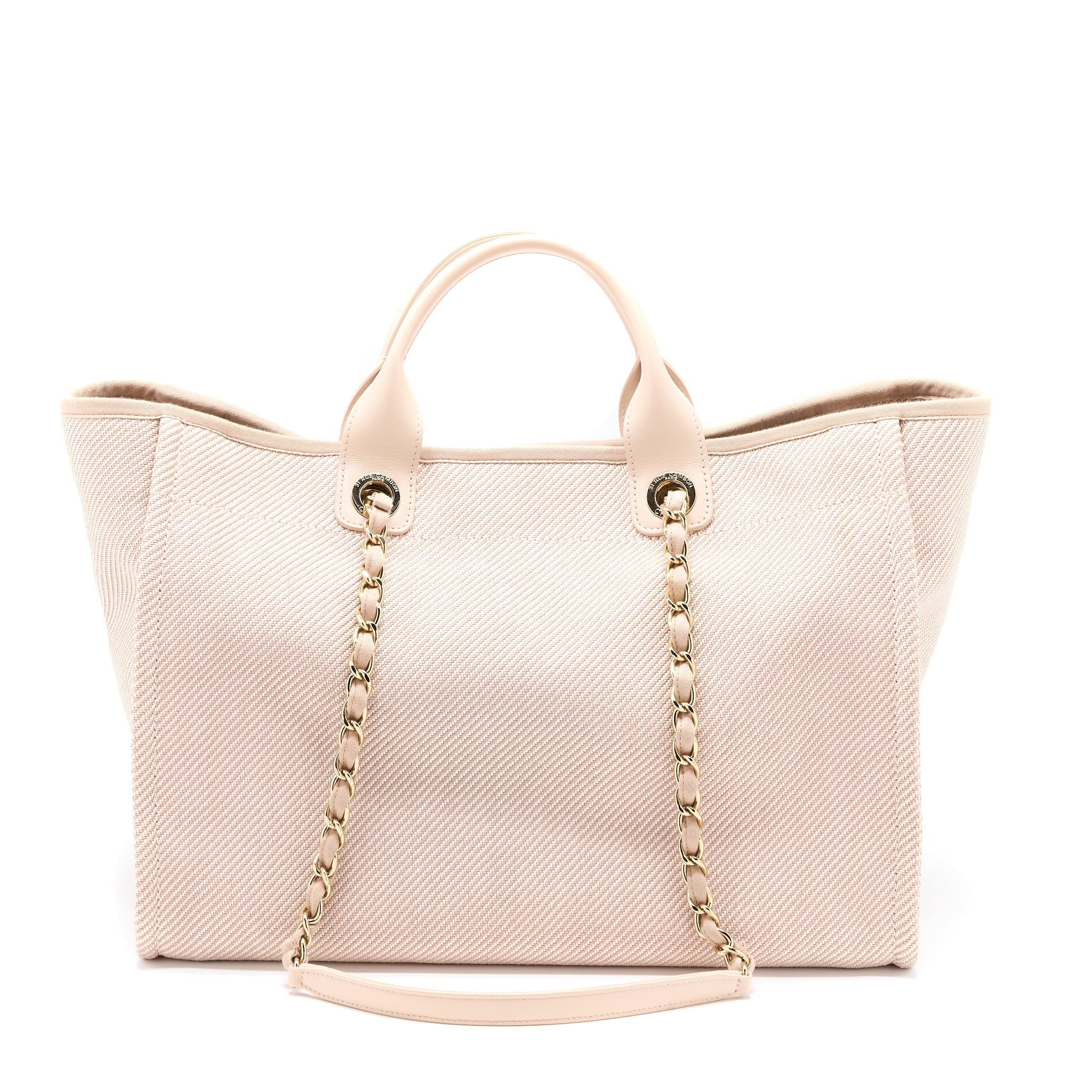 CHANEL DEAUVILLE TOTE BAG FABRIC LIGHT PINK LGHW