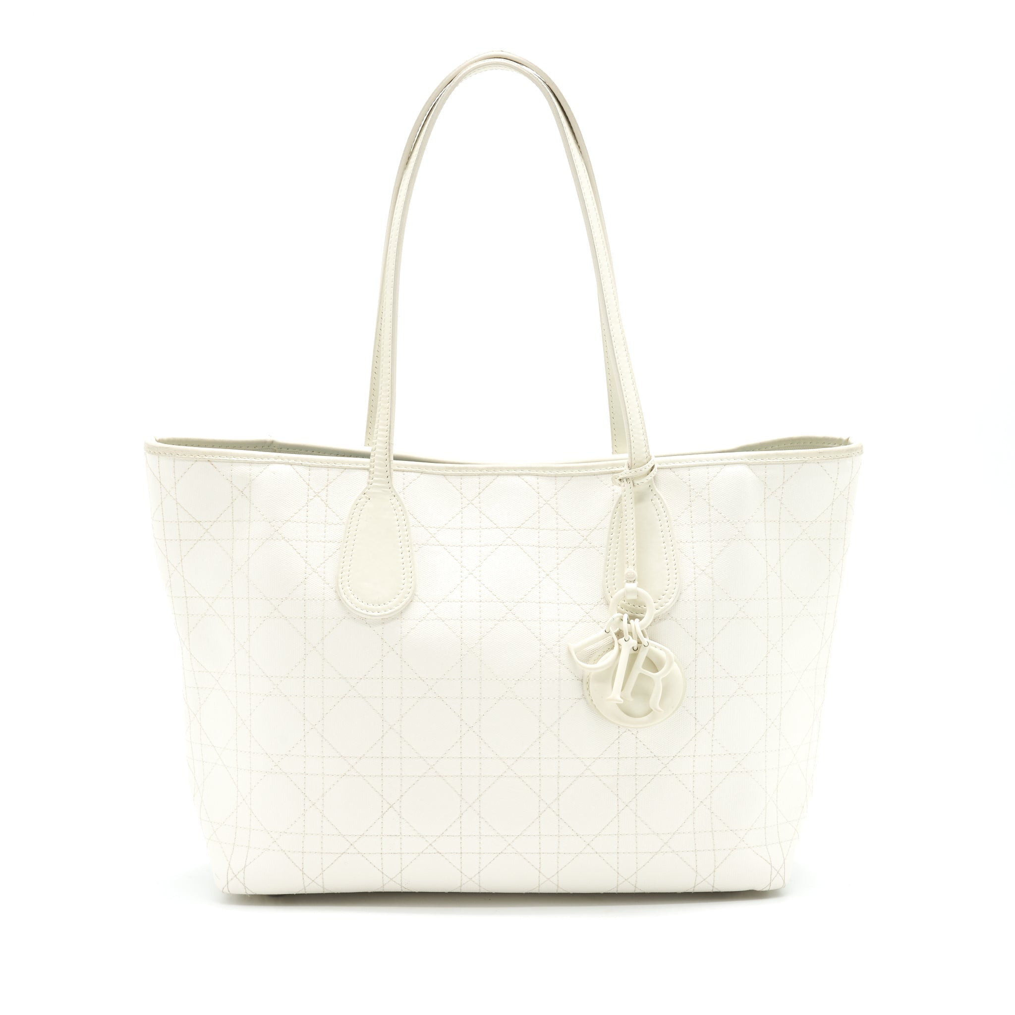 CHRISTIAN DIOR CANVAS AND LEATHER TOTE BAG IN CREAMY WHITE
