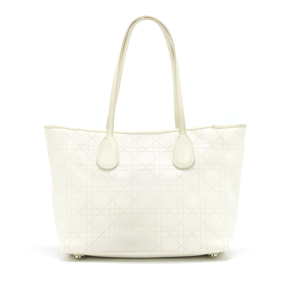 CHRISTIAN DIOR CANVAS AND LEATHER TOTE BAG IN CREAMY WHITE