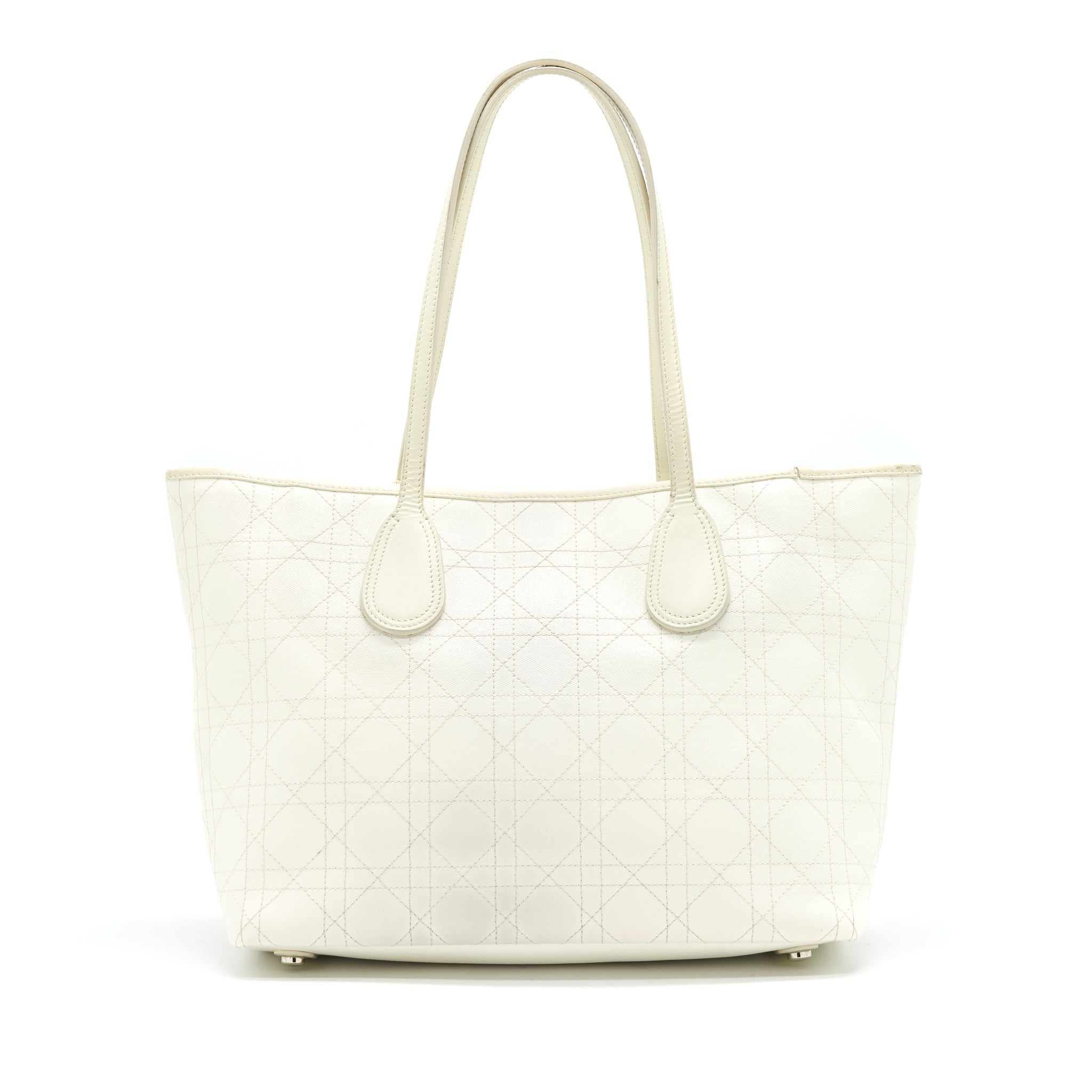 CHRISTIAN DIOR CANVAS AND LEATHER TOTE BAG IN CREAMY WHITE