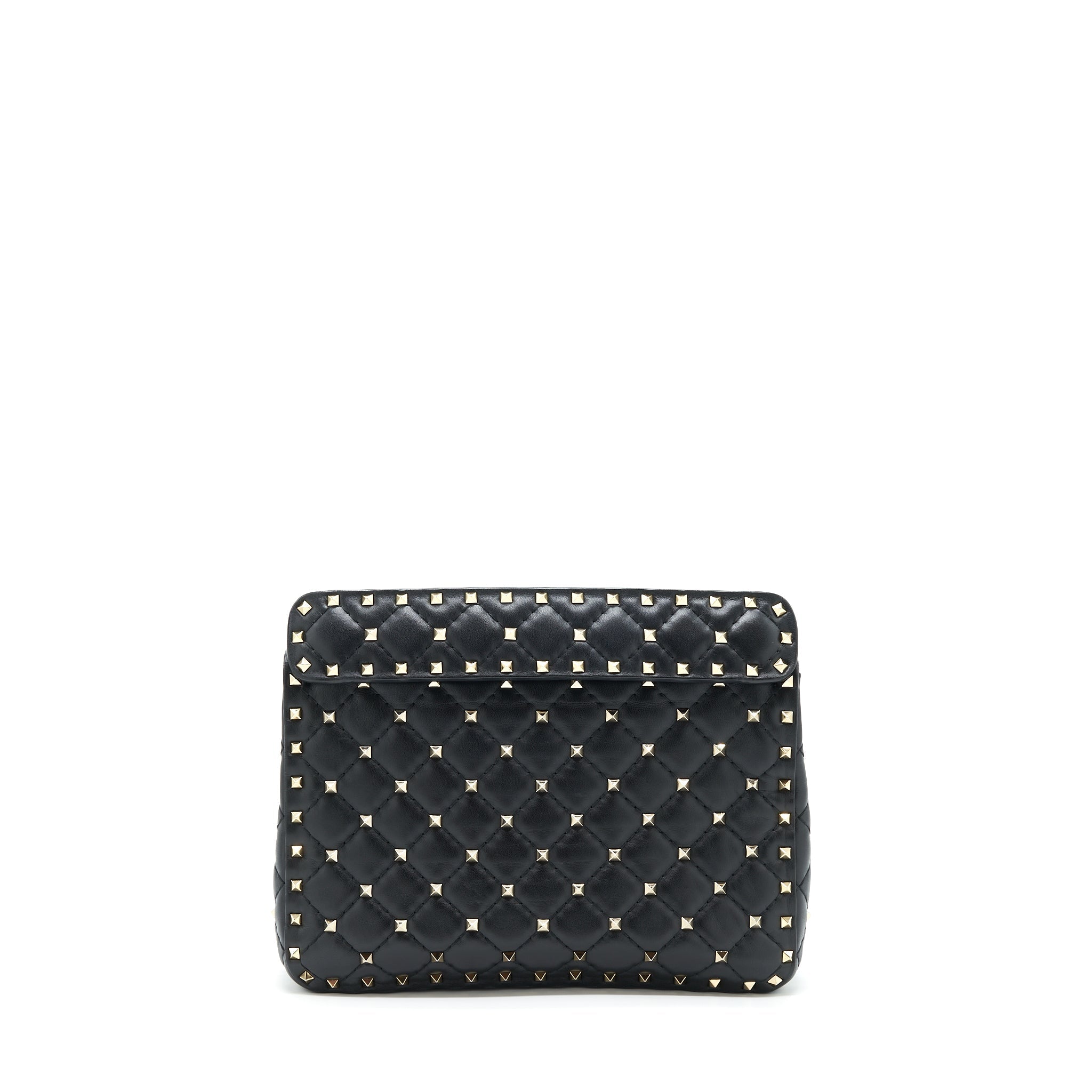 VALENTINO GARAVANI MEDIUM ROCKSTUD SPIKE SHOULDER BLACK LETTER PRINT LGHW