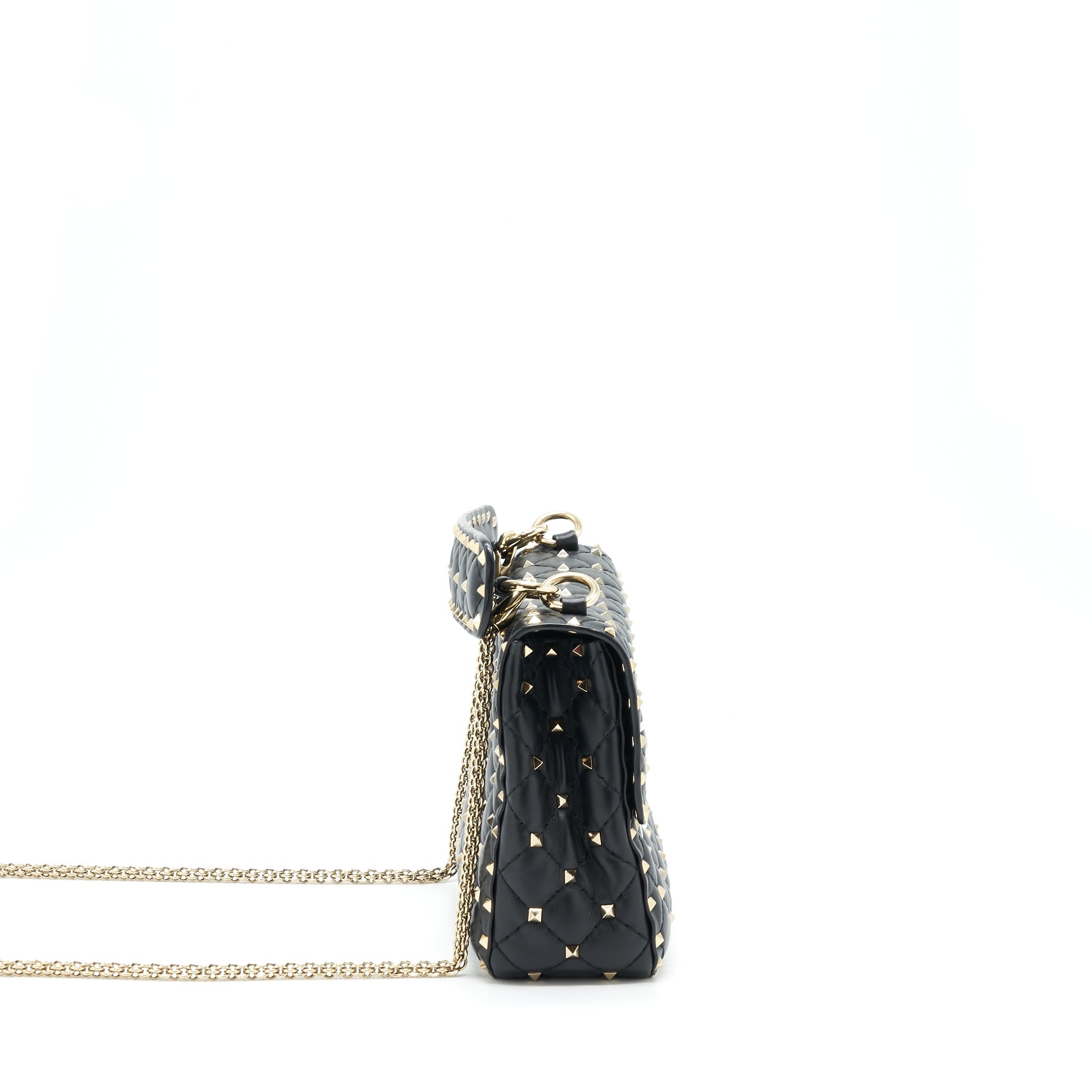 VALENTINO GARAVANI MEDIUM ROCKSTUD SPIKE SHOULDER BLACK LETTER PRINT LGHW
