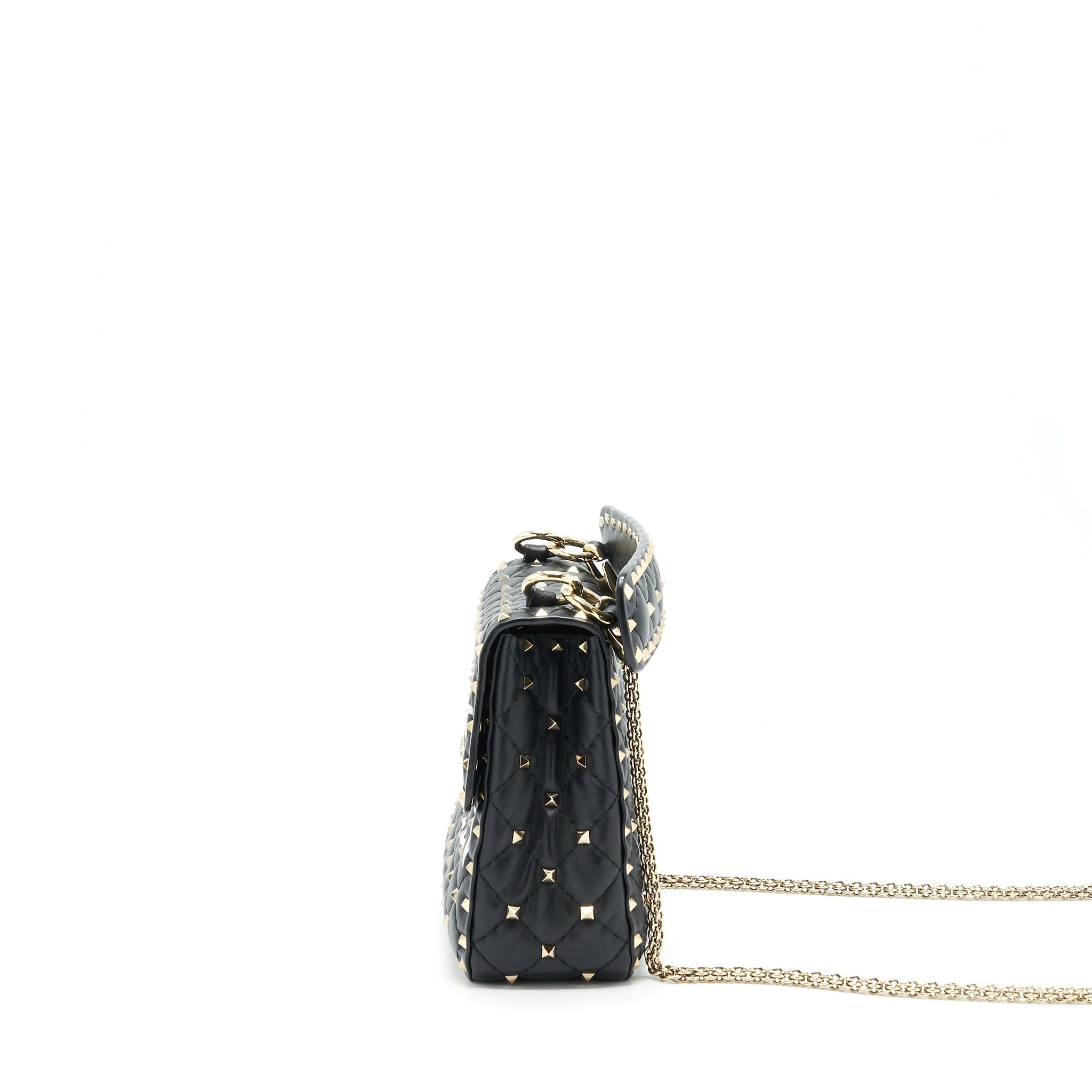 VALENTINO GARAVANI MEDIUM ROCKSTUD SPIKE SHOULDER BLACK LETTER PRINT LGHW
