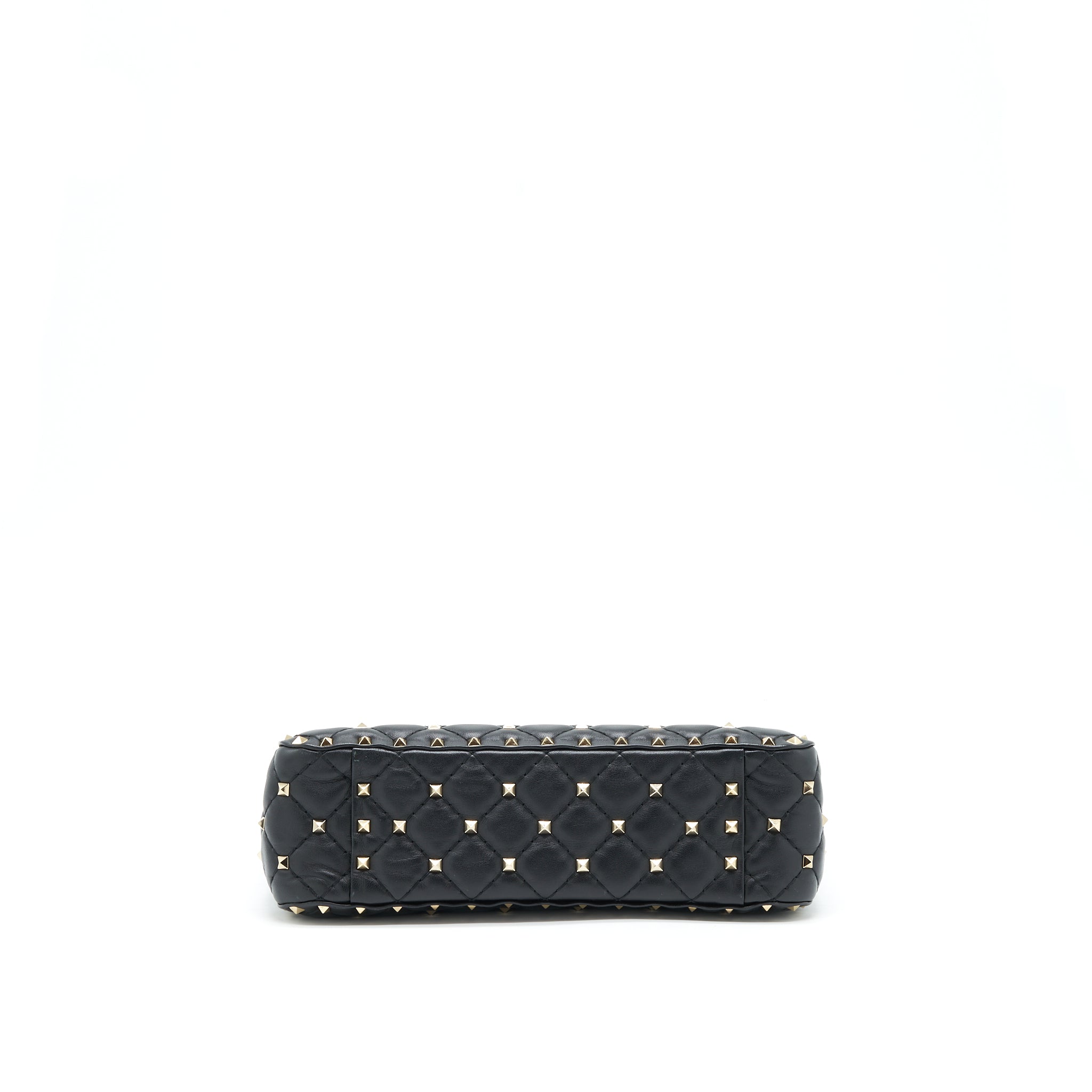 VALENTINO GARAVANI MEDIUM ROCKSTUD SPIKE SHOULDER BLACK LETTER PRINT LGHW