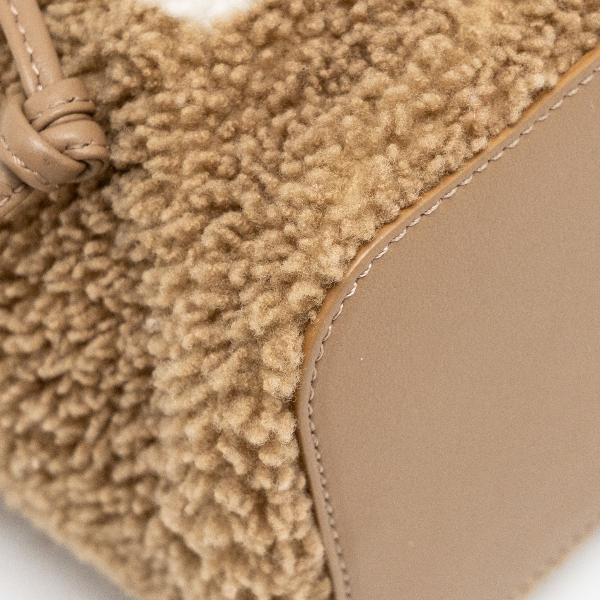 FENDI MINI MON TRESOR BUCKET BAG SHEARLING/LEATHER BEIGE GHW