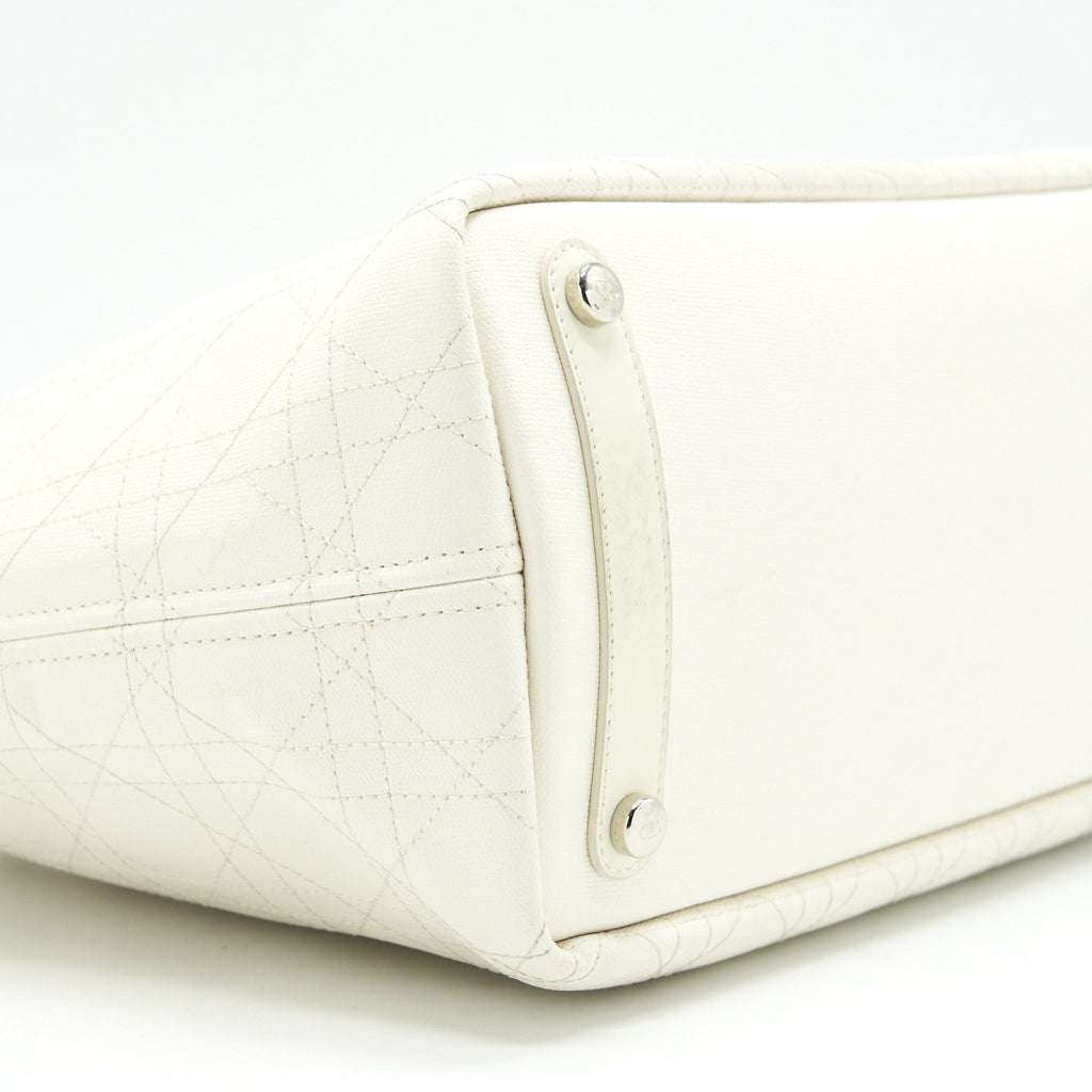 CHRISTIAN DIOR CANVAS AND LEATHER TOTE BAG IN CREAMY WHITE