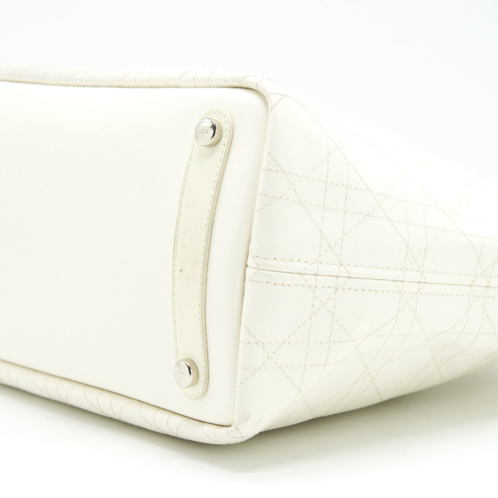 CHRISTIAN DIOR CANVAS AND LEATHER TOTE BAG IN CREAMY WHITE