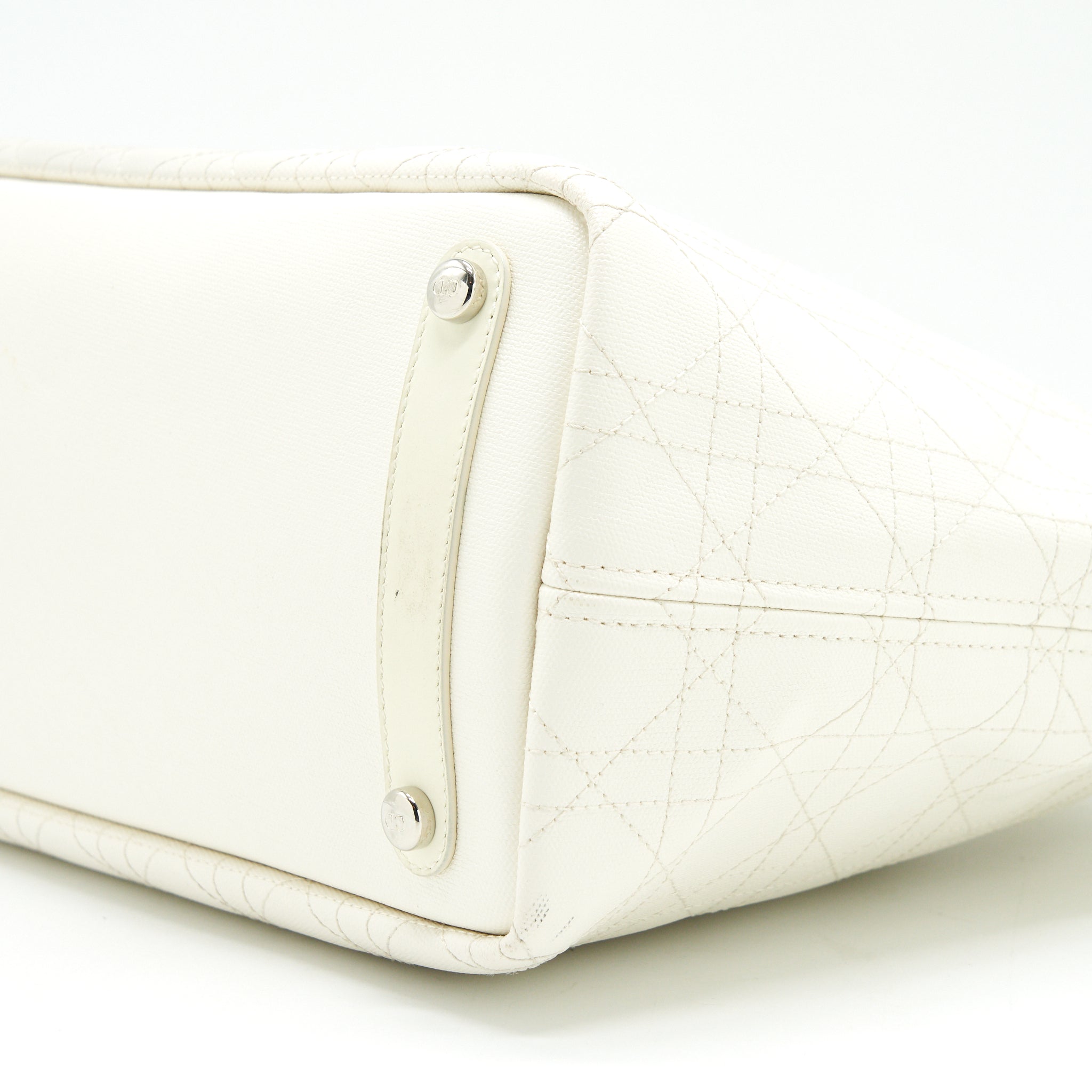 CHRISTIAN DIOR CANVAS AND LEATHER TOTE BAG IN CREAMY WHITE