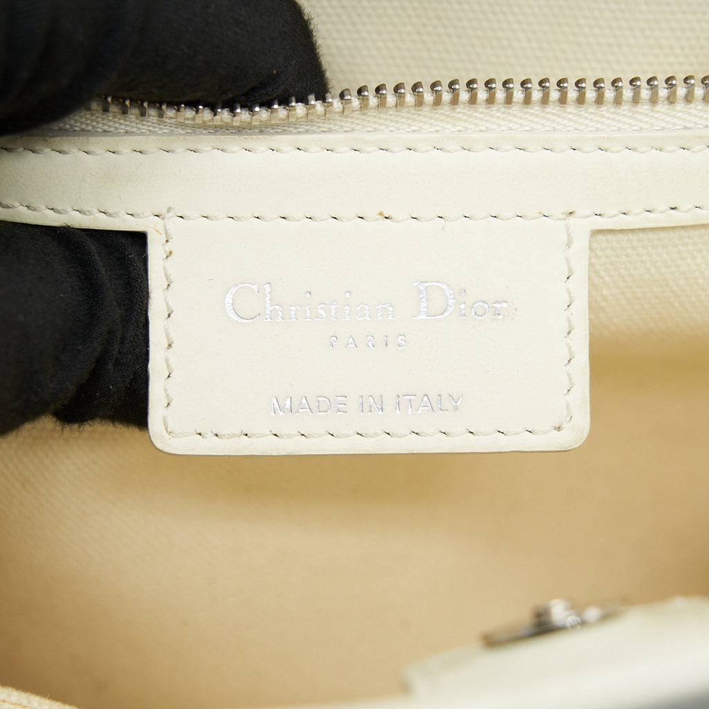 CHRISTIAN DIOR CANVAS AND LEATHER TOTE BAG IN CREAMY WHITE