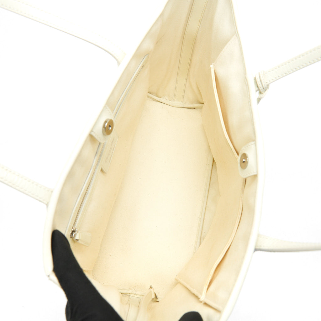 CHRISTIAN DIOR CANVAS AND LEATHER TOTE BAG IN CREAMY WHITE