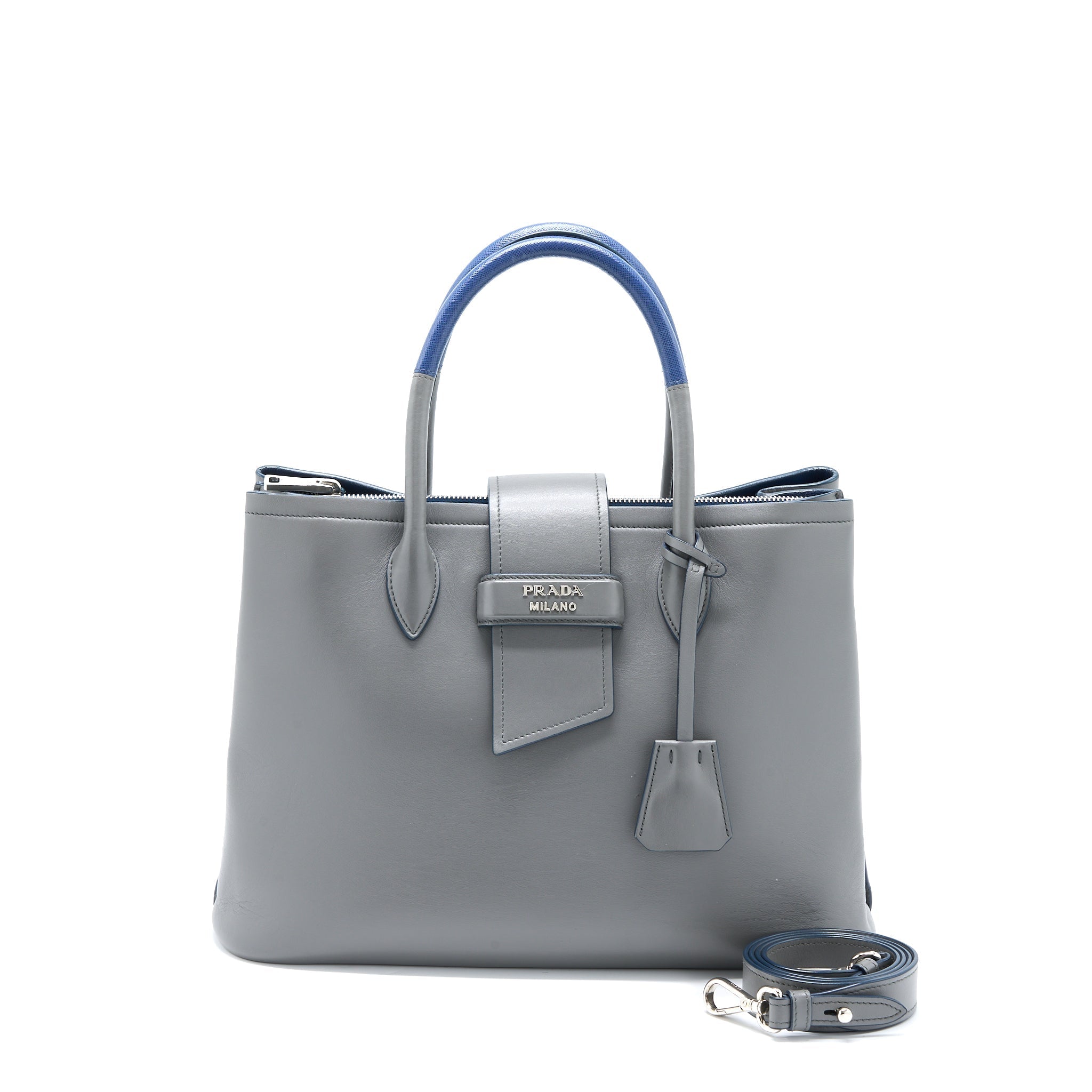 PRADA SHOPPING TOTE BAG SOFT CALFSKIN GREY SHW