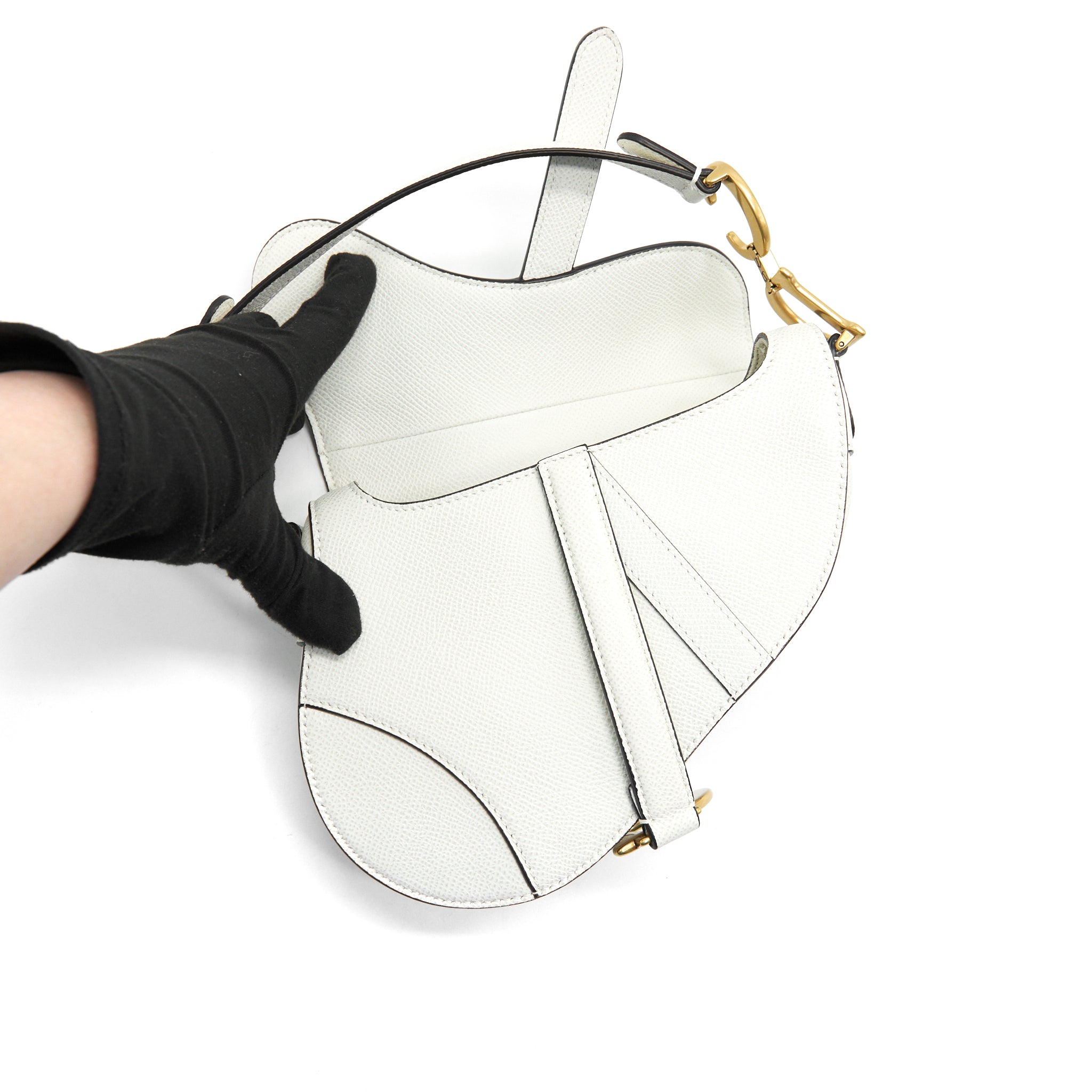 CHRISTIAN DIOR SMALL SADDLE BAG WHITE GHW