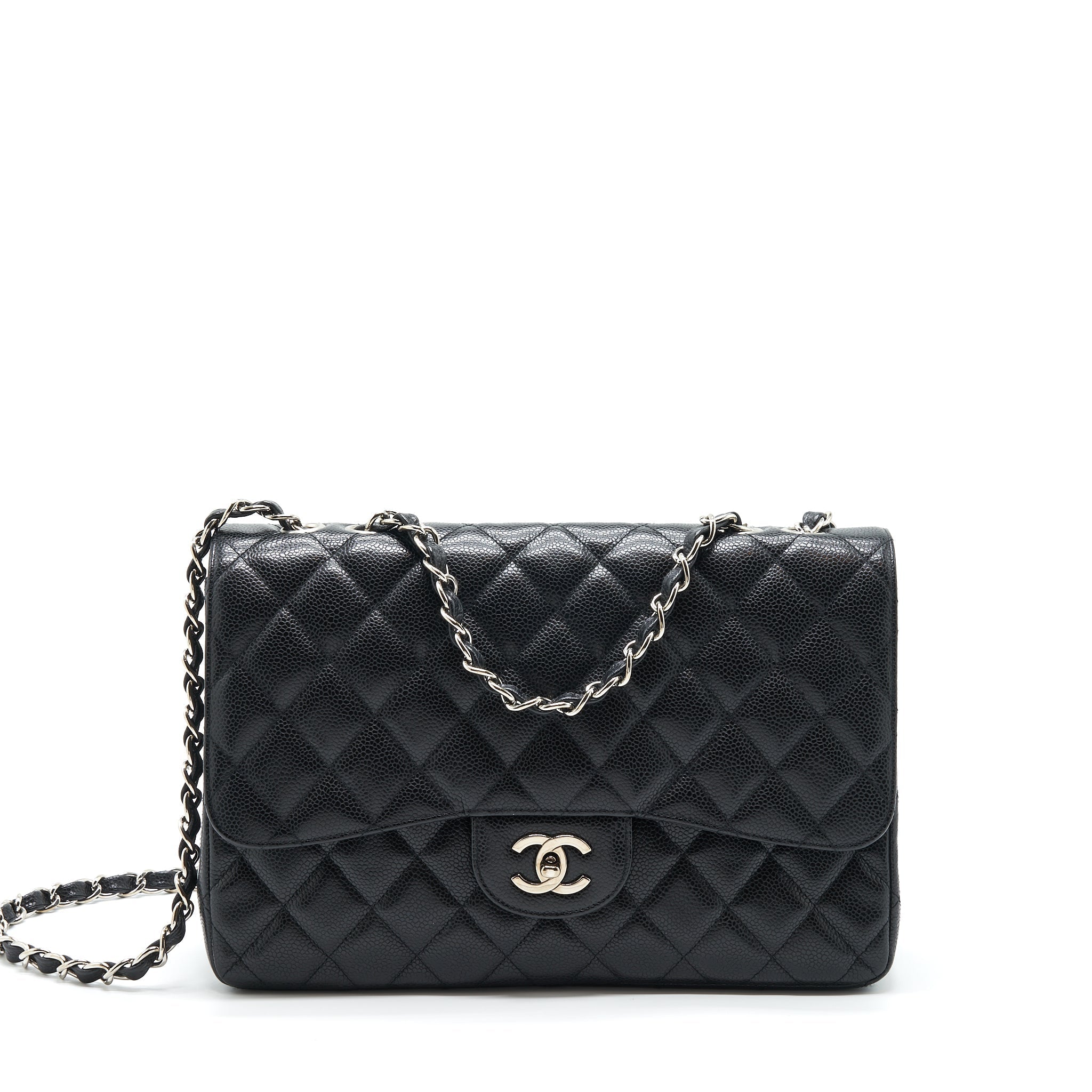 CHANEL JUMBO SINGLE FLAP BAG CAVIAR BLACK SHW