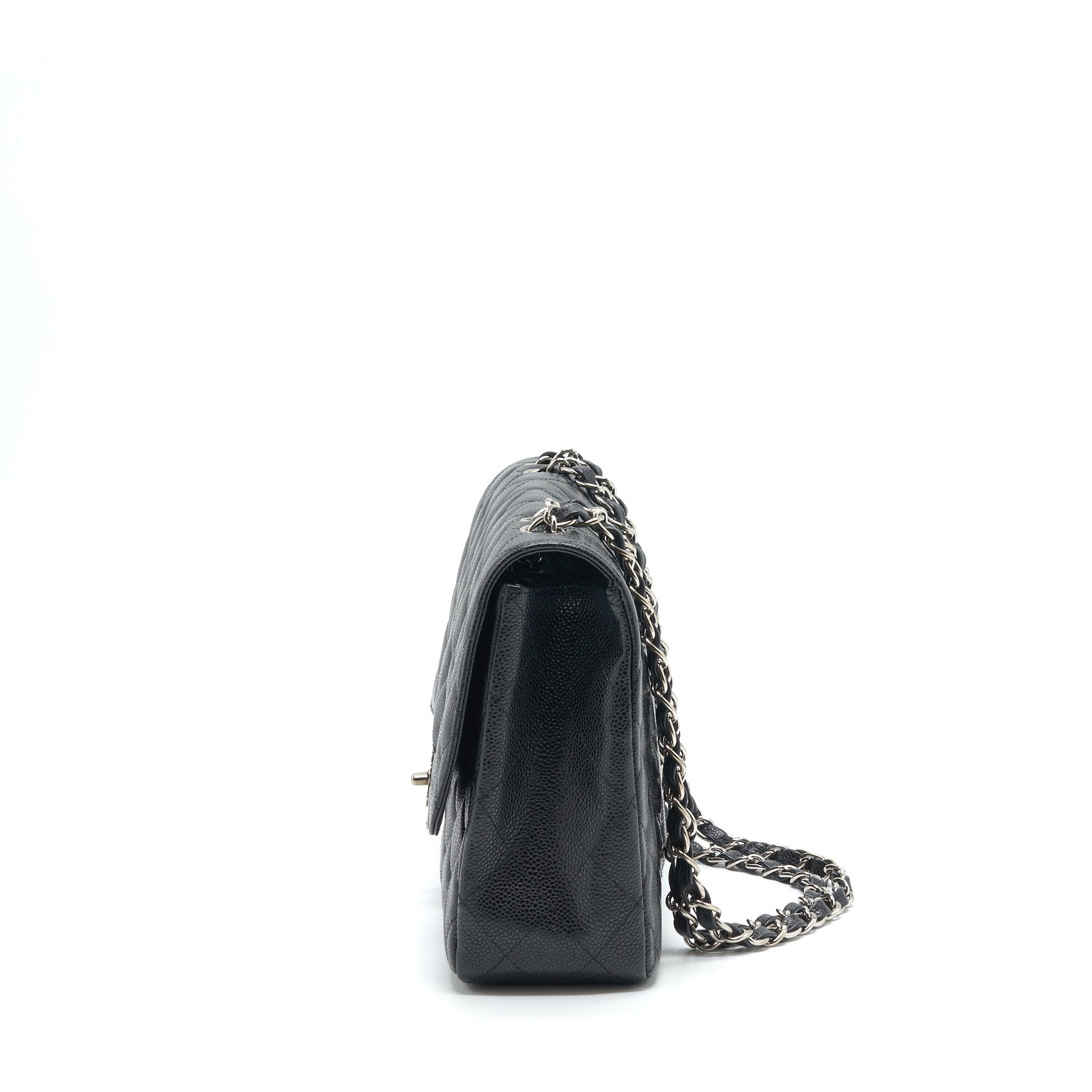 CHANEL JUMBO SINGLE FLAP BAG CAVIAR BLACK SHW