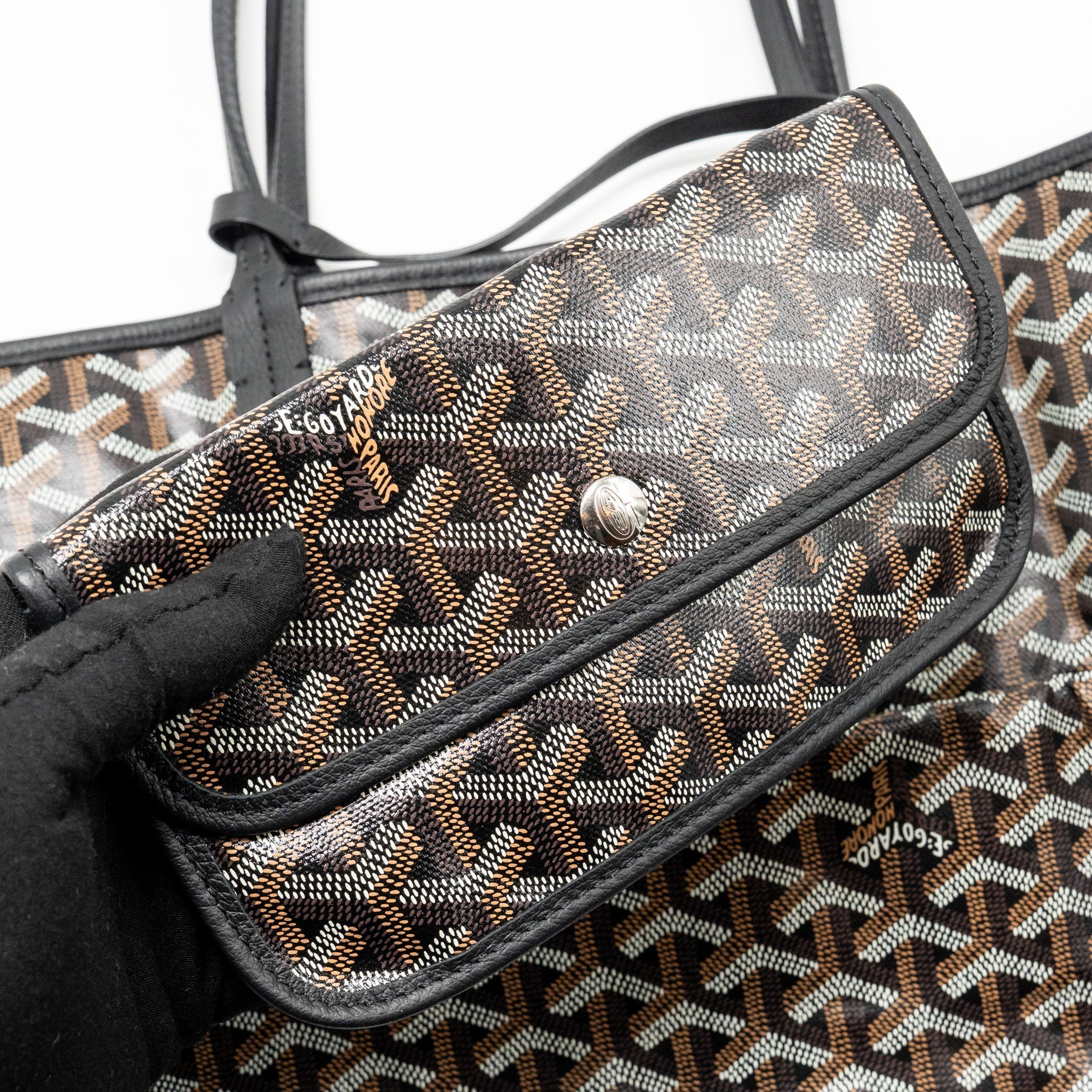 GOYARD SAINT LOUIS PM TOTE BAG GOYARDINE CANVAS/CALFSKIN BLACK SHW