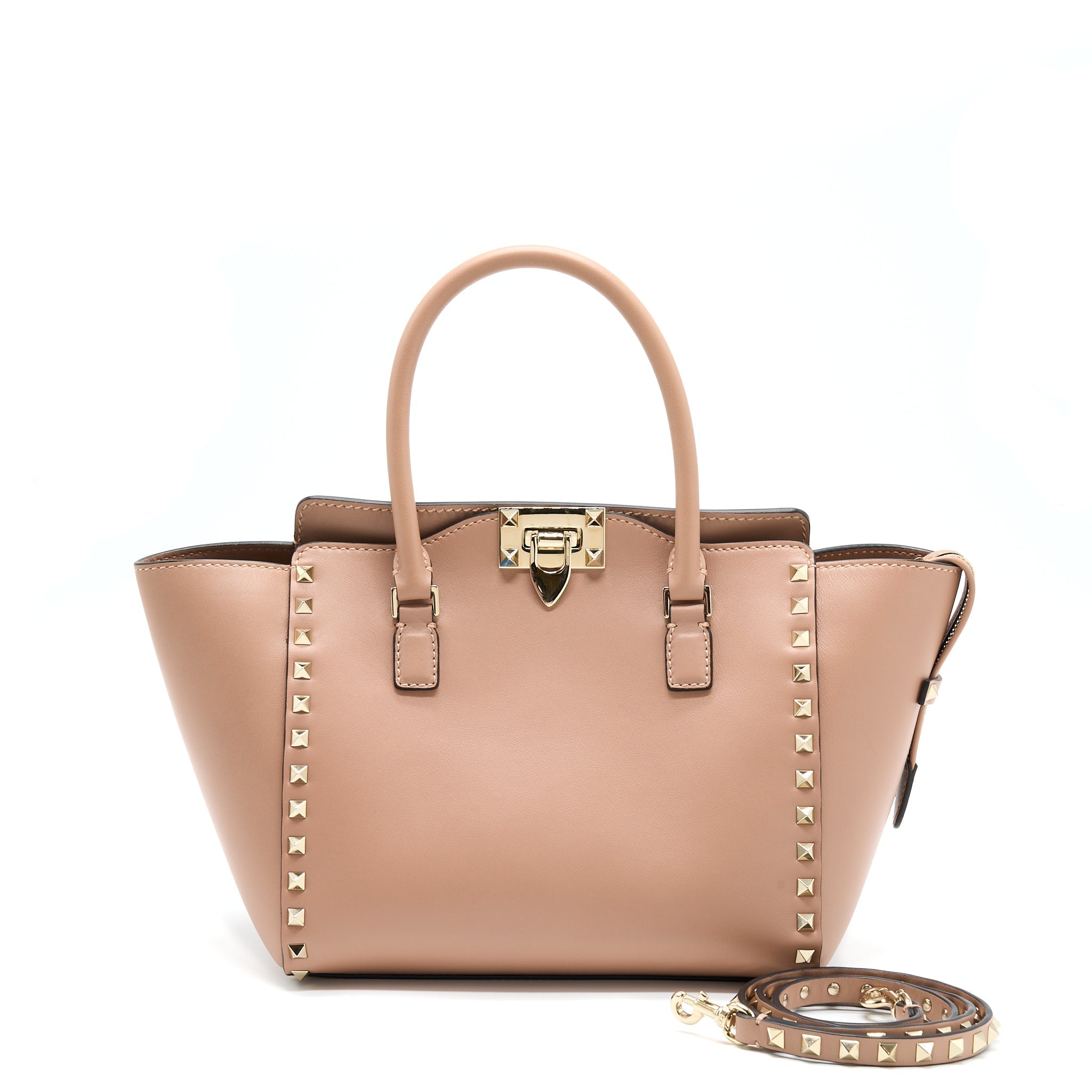 VALENTINO ROCKSTUD DOUBLE HANDLE TOP BAG PINK LGHW