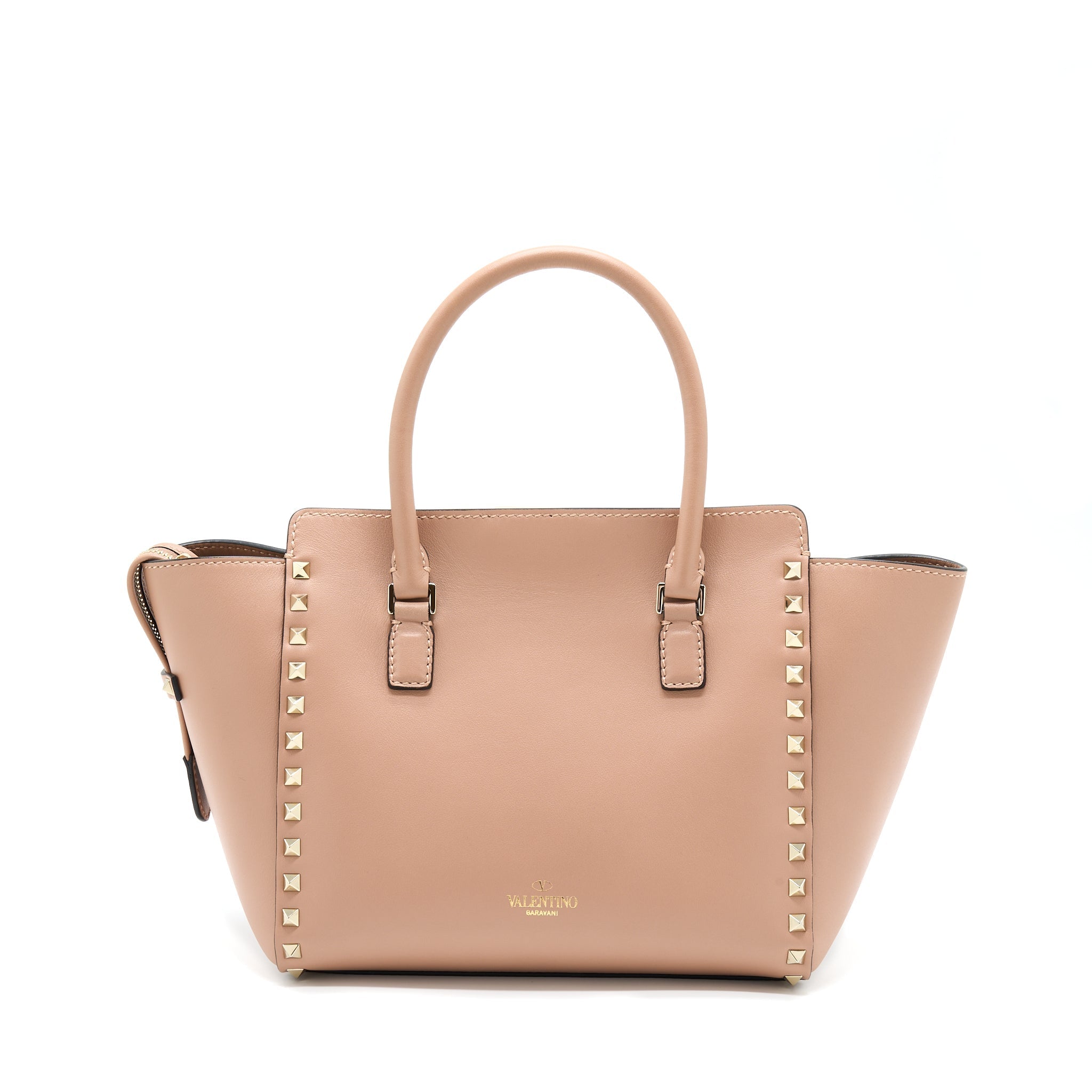 VALENTINO ROCKSTUD DOUBLE HANDLE TOP BAG PINK LGHW