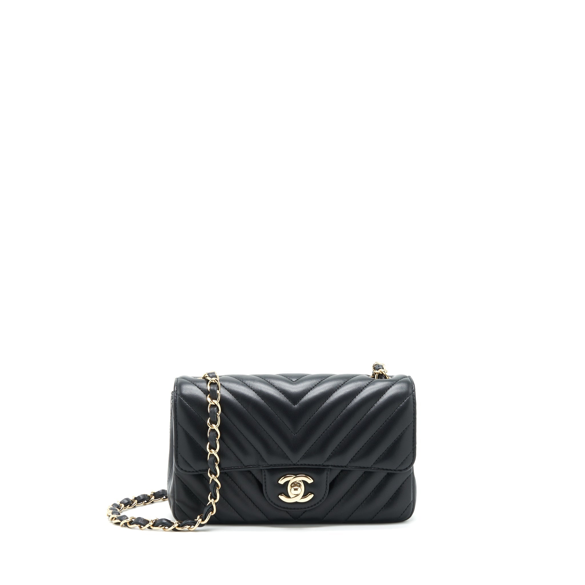 CHANEL CHEVRON MINI RECTANGULAR FLAP BAG BLACK LGHW