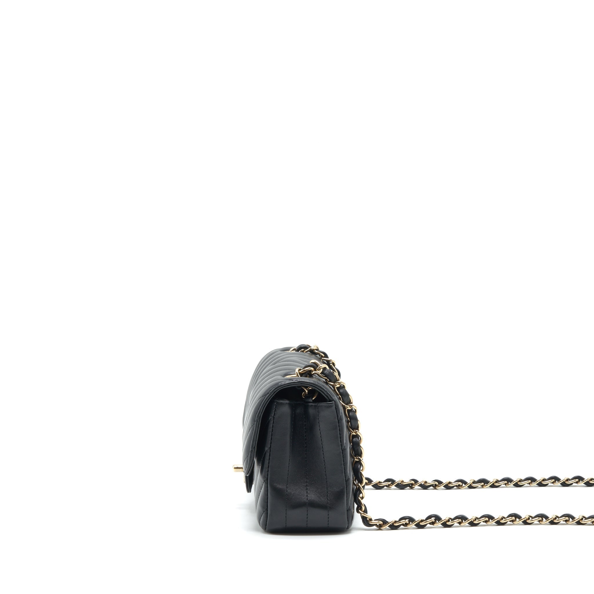 CHANEL CHEVRON MINI RECTANGULAR FLAP BAG BLACK LGHW