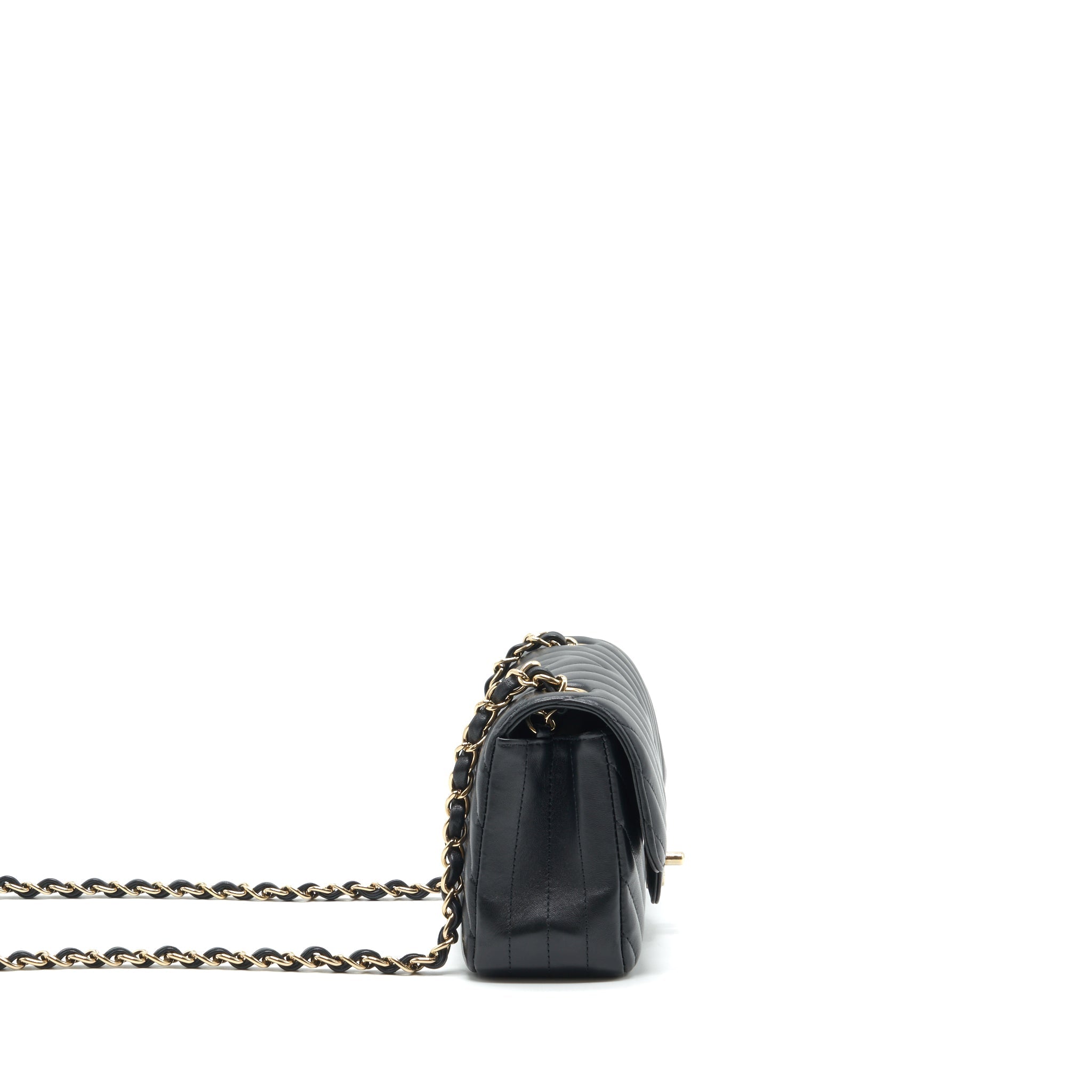 CHANEL CHEVRON MINI RECTANGULAR FLAP BAG BLACK LGHW