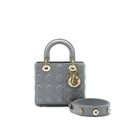 CHRISTIAN DIOR SMALL LADY DIOR LAMBSKIN GREY GHW