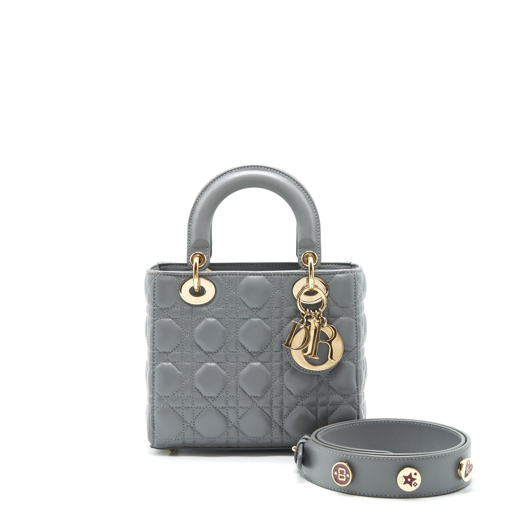 CHRISTIAN DIOR SMALL LADY DIOR LAMBSKIN GREY GHW