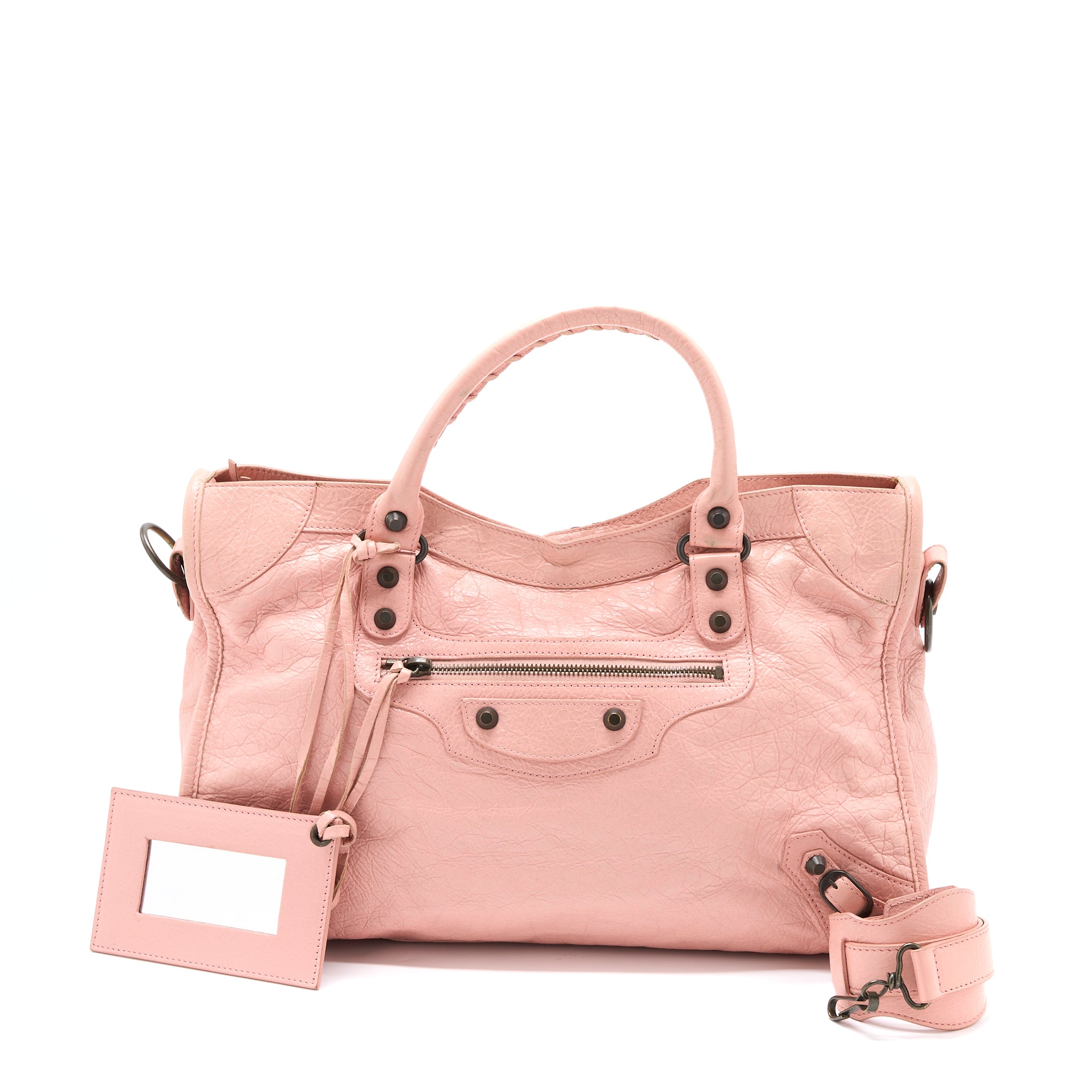 BALENCIAGA CLASSIC CITY BAG LEATHER PINK BLACK HARDWARE
