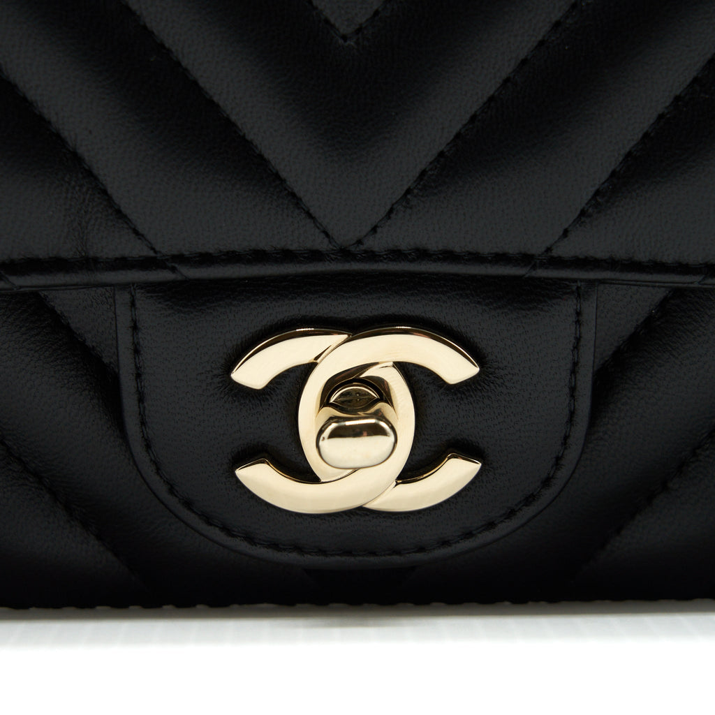 CHANEL CHEVRON MINI RECTANGULAR FLAP BAG BLACK LGHW