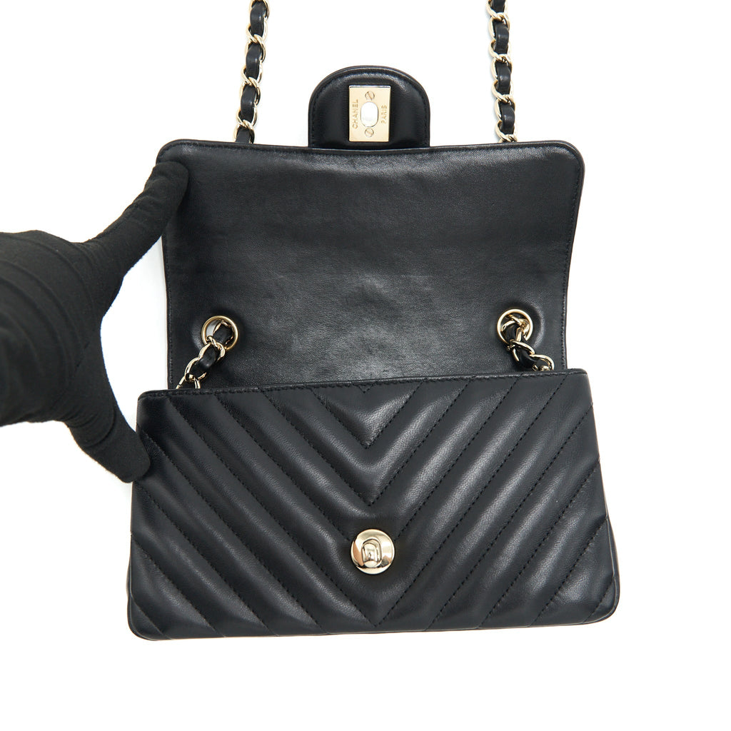 CHANEL CHEVRON MINI RECTANGULAR FLAP BAG BLACK LGHW