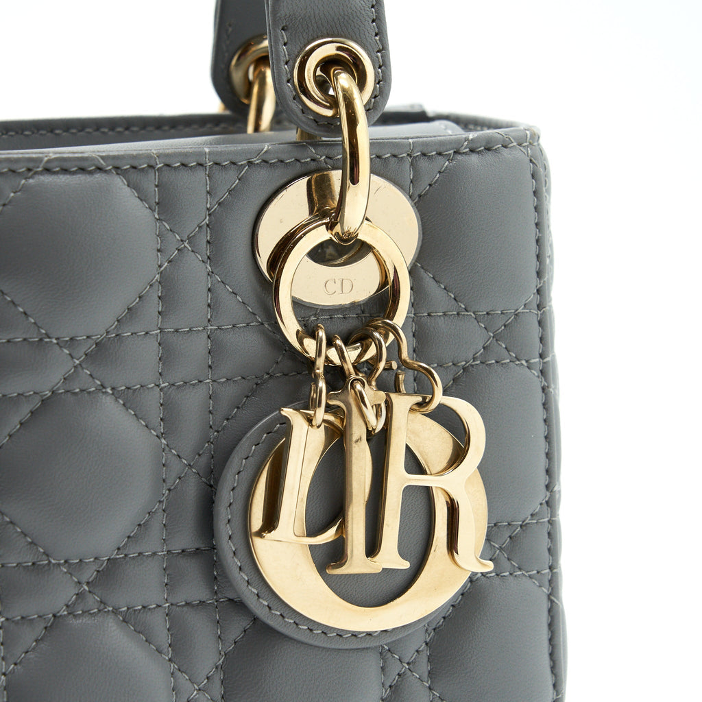 CHRISTIAN DIOR SMALL LADY DIOR LAMBSKIN GREY GHW
