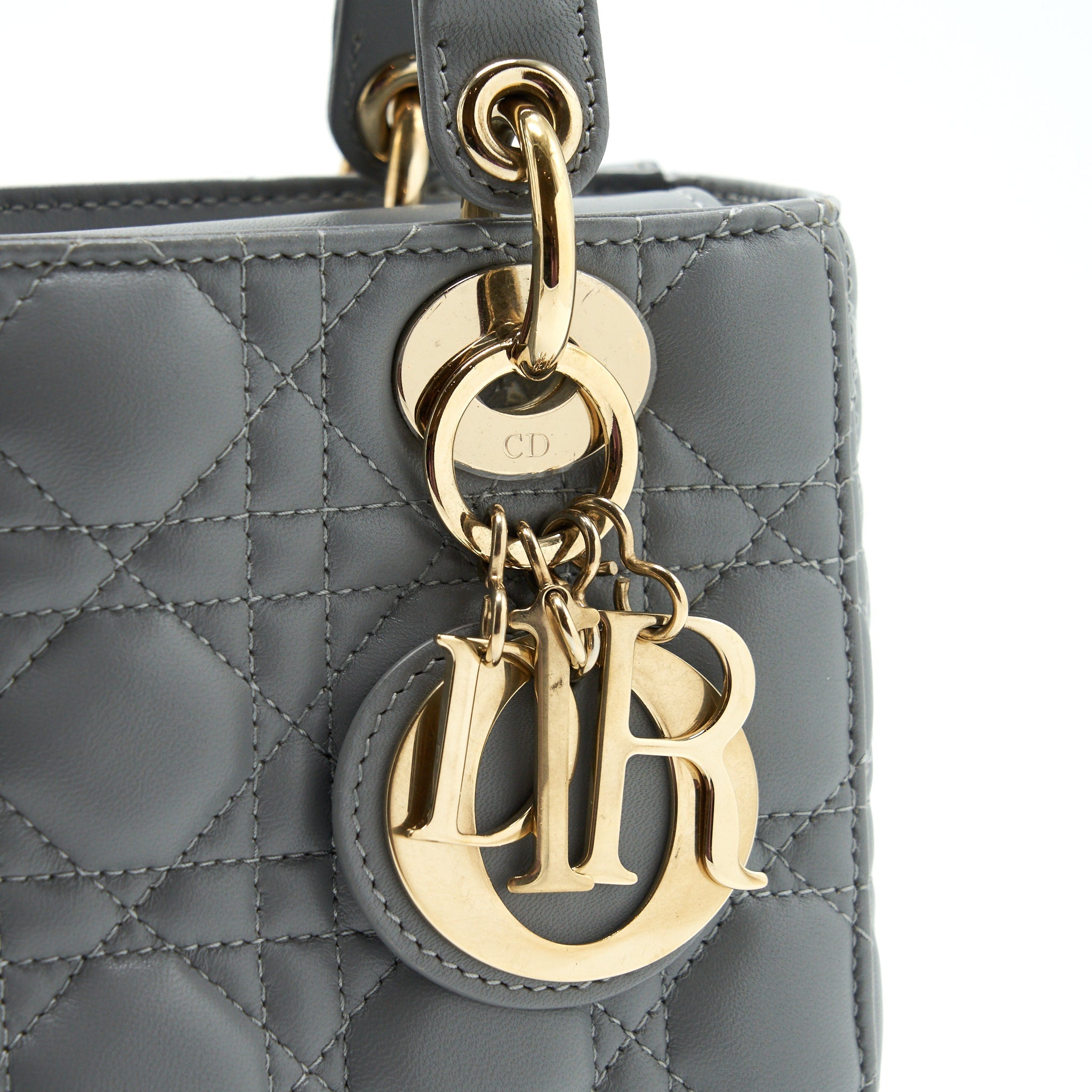 CHRISTIAN DIOR SMALL LADY DIOR LAMBSKIN GREY GHW