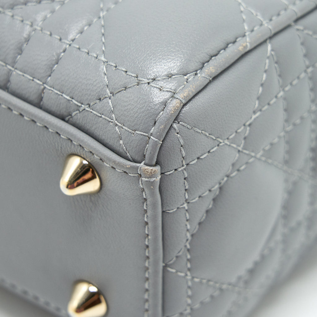 CHRISTIAN DIOR SMALL LADY DIOR LAMBSKIN GREY GHW