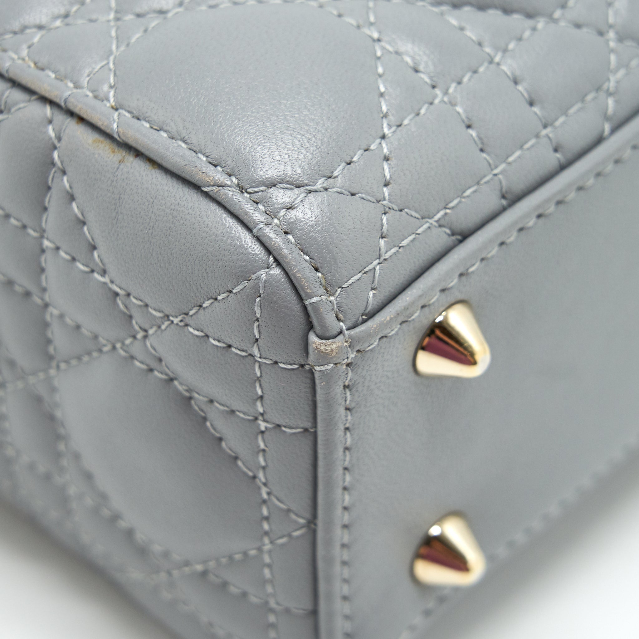 CHRISTIAN DIOR SMALL LADY DIOR LAMBSKIN GREY GHW