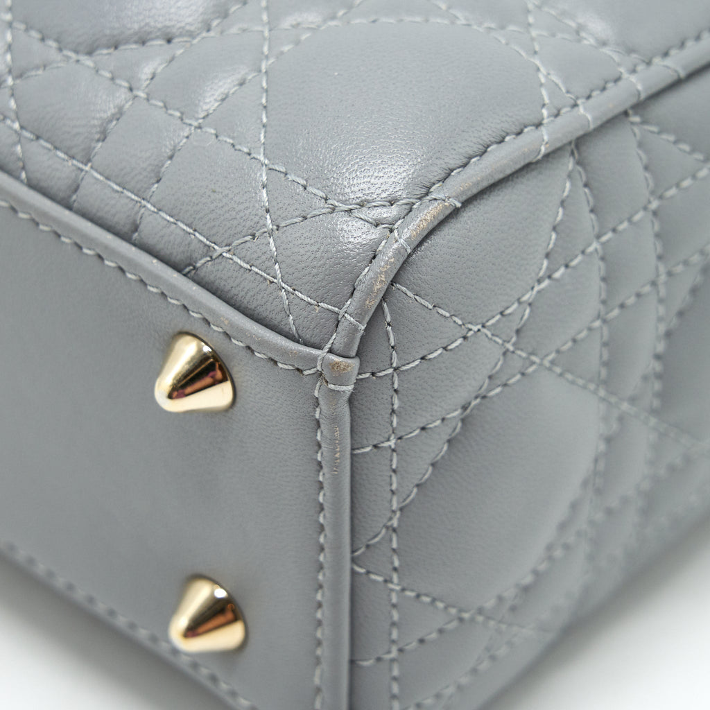 CHRISTIAN DIOR SMALL LADY DIOR LAMBSKIN GREY GHW