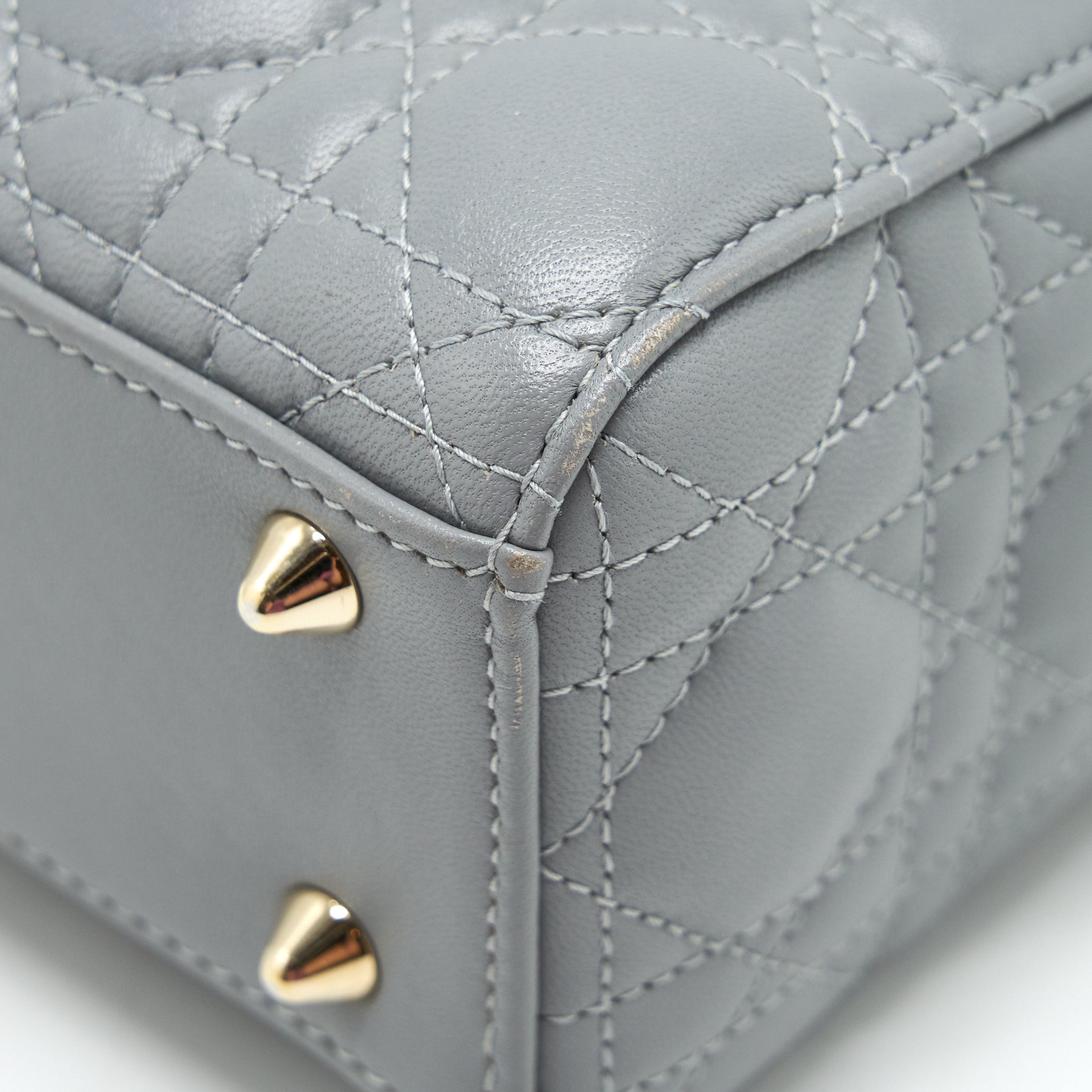 CHRISTIAN DIOR SMALL LADY DIOR LAMBSKIN GREY GHW