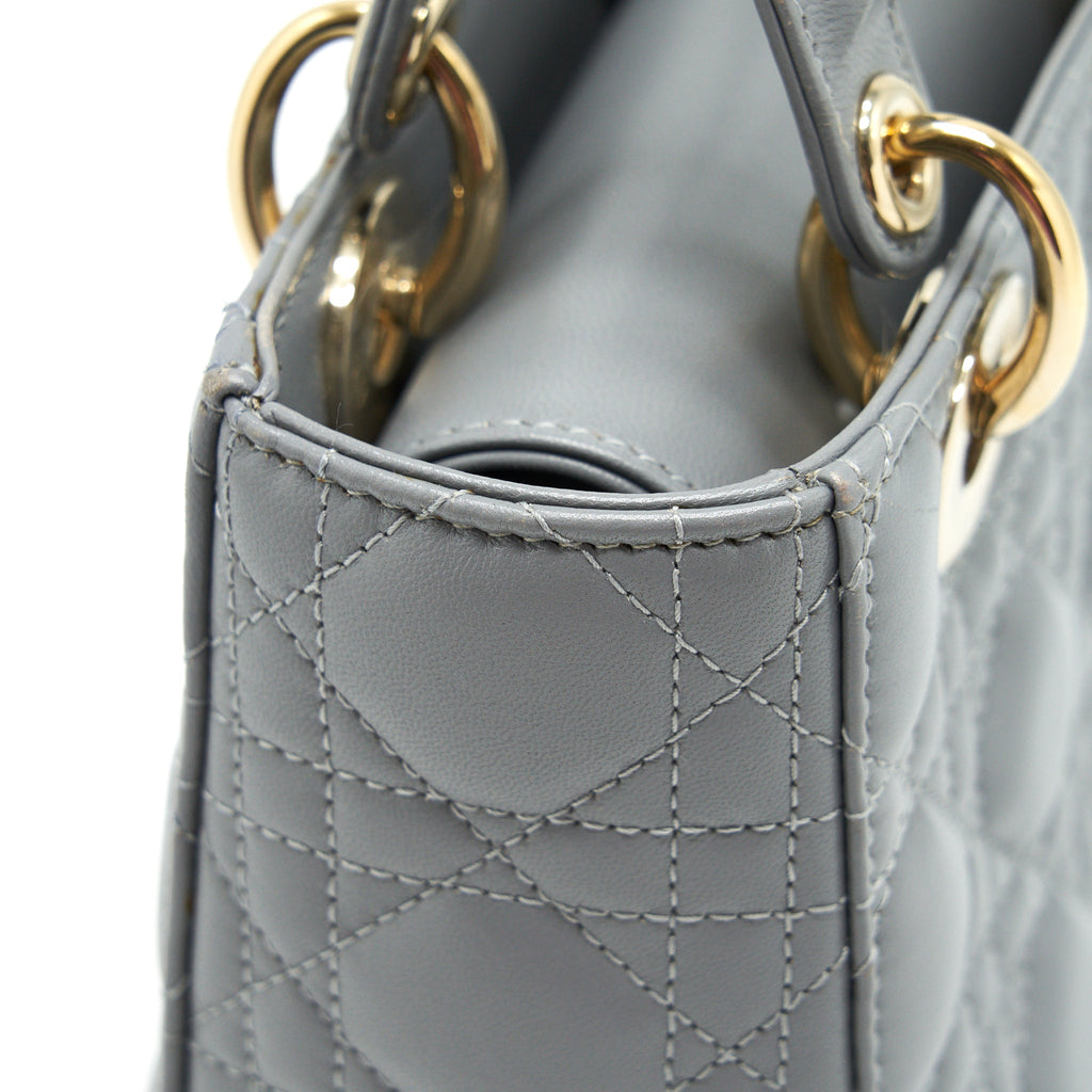CHRISTIAN DIOR SMALL LADY DIOR LAMBSKIN GREY GHW