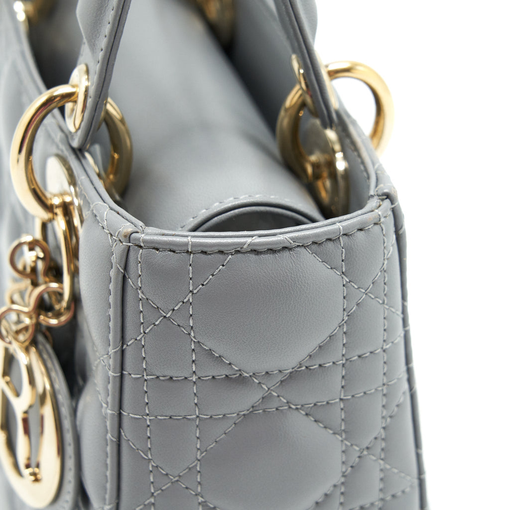 CHRISTIAN DIOR SMALL LADY DIOR LAMBSKIN GREY GHW