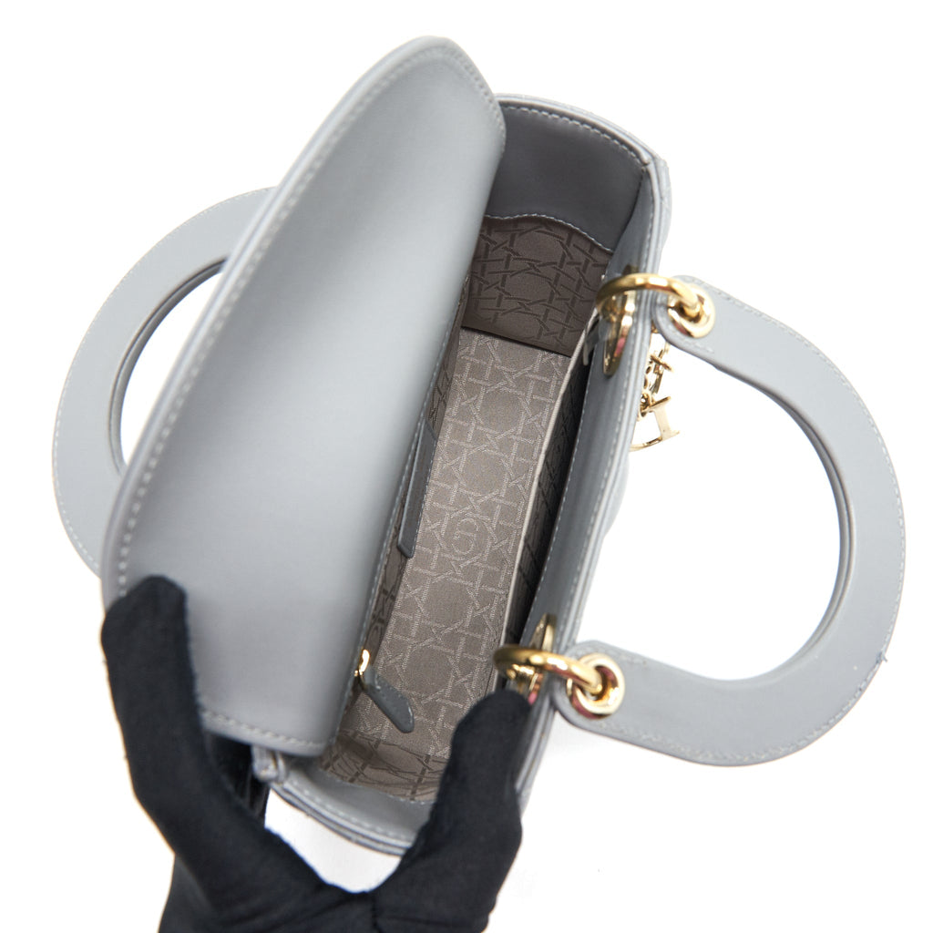 CHRISTIAN DIOR SMALL LADY DIOR LAMBSKIN GREY GHW