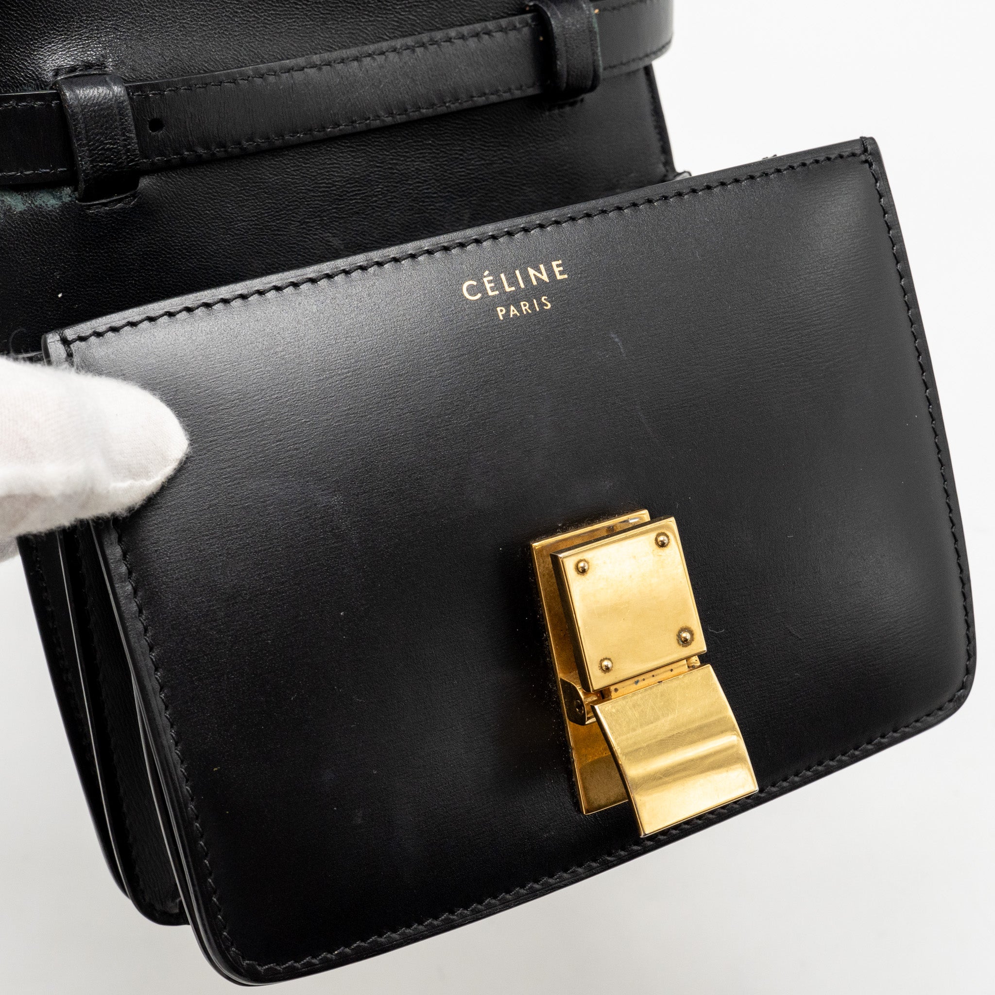 CELINE MINI CLASSIC BOX BAG CALFSKIN BLACK GHW