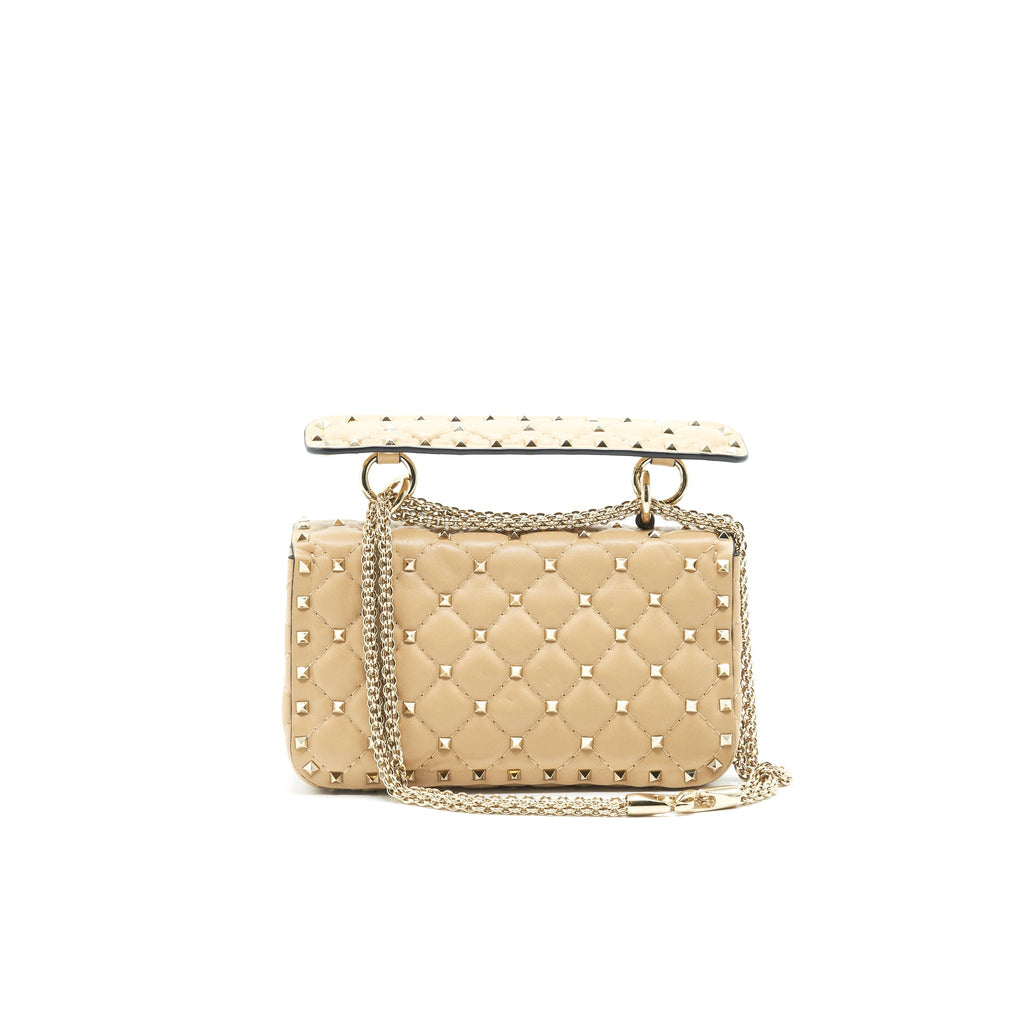 VALENTINO GARAVANI SMALL ROCKSTUD SPIKE SHOULDER BAG BEIGE LGHW