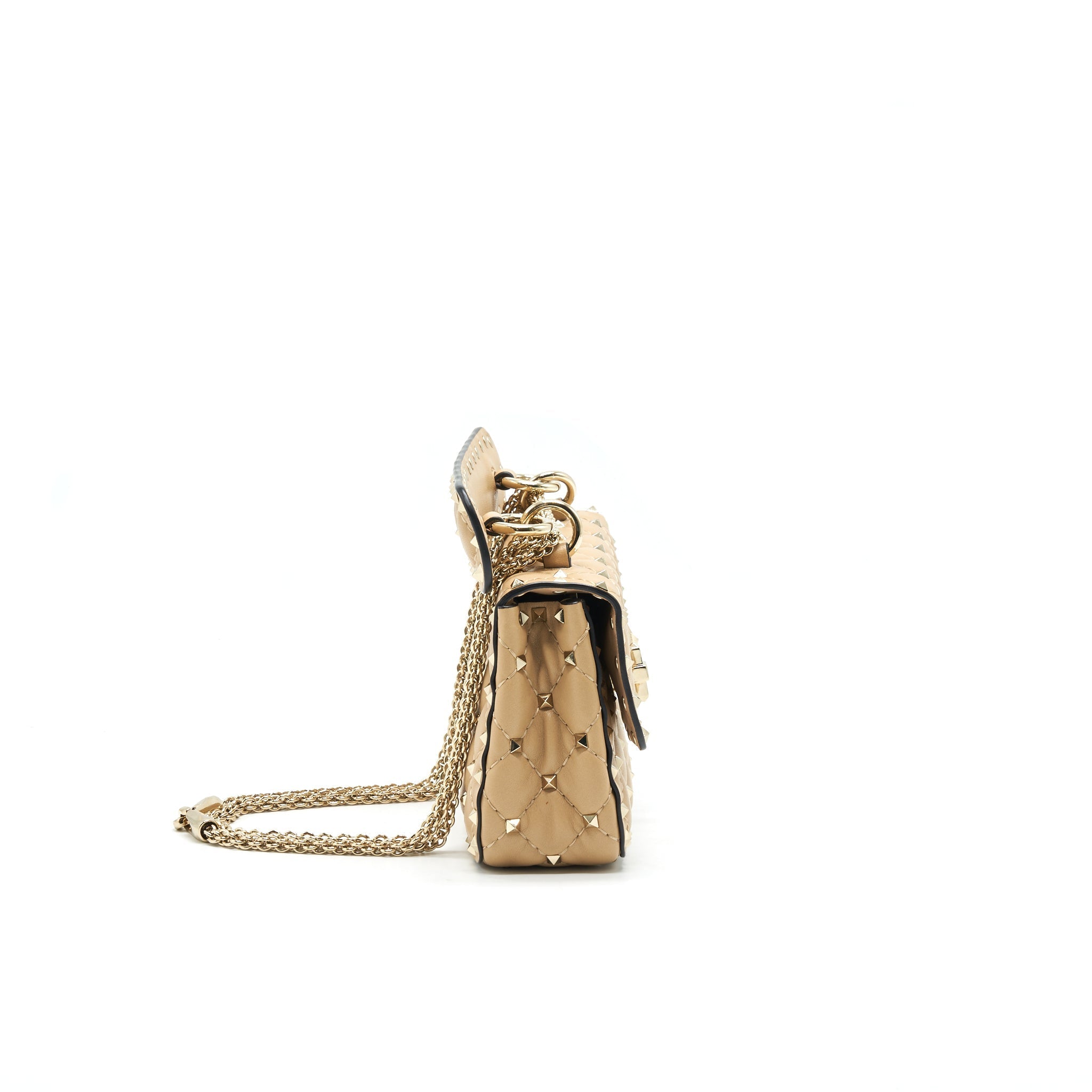 VALENTINO GARAVANI SMALL ROCKSTUD SPIKE SHOULDER BAG BEIGE LGHW