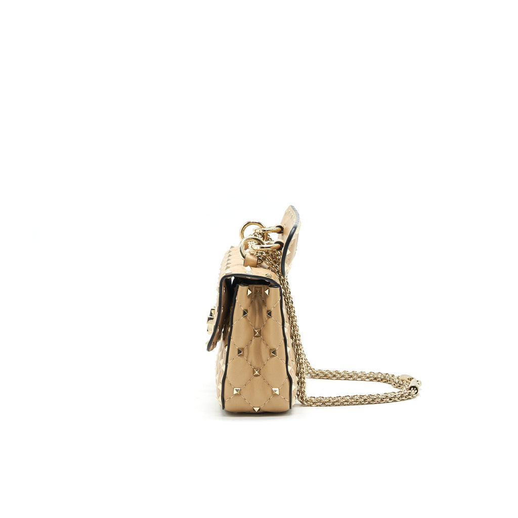 VALENTINO GARAVANI SMALL ROCKSTUD SPIKE SHOULDER BAG BEIGE LGHW