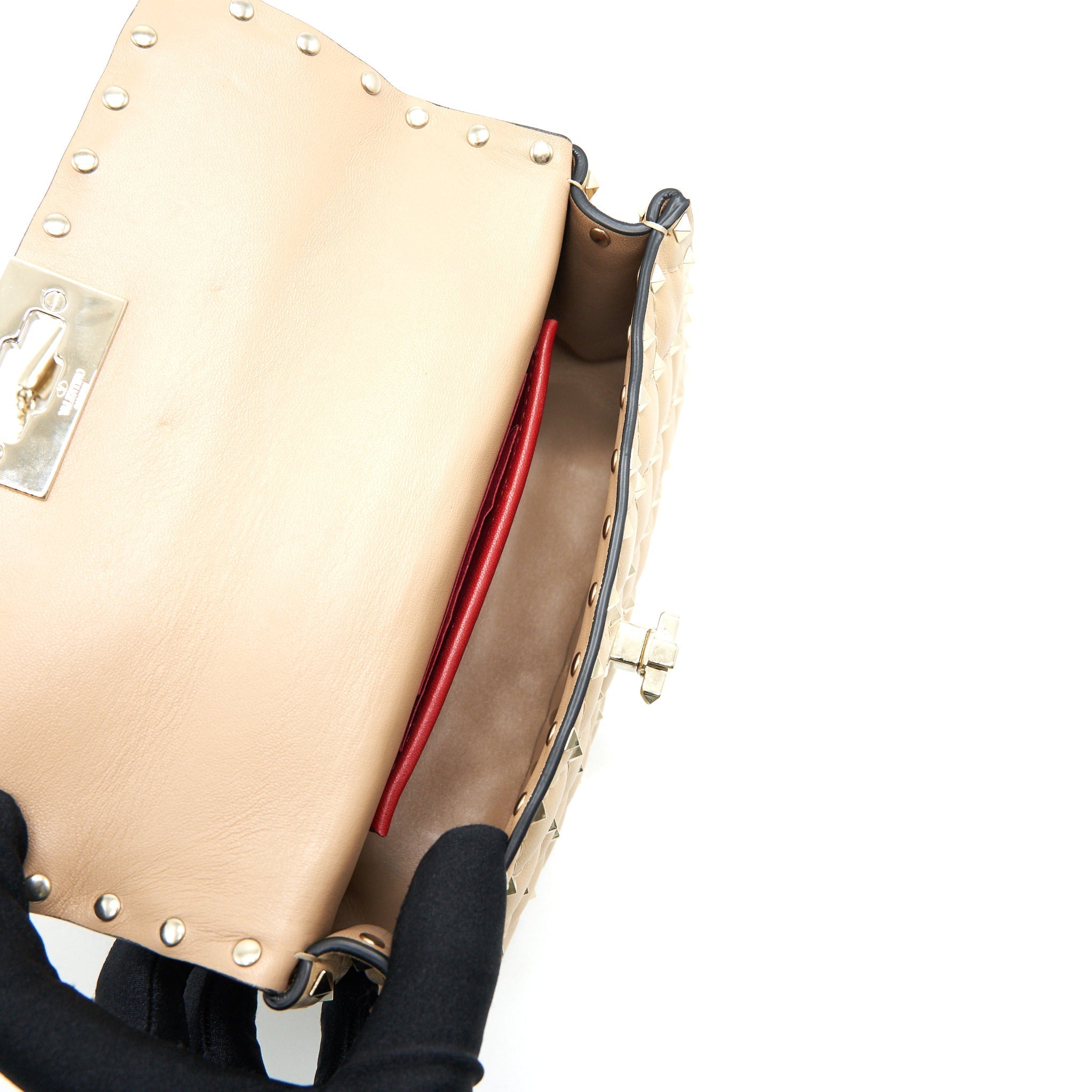 VALENTINO GARAVANI SMALL ROCKSTUD SPIKE SHOULDER BAG BEIGE LGHW