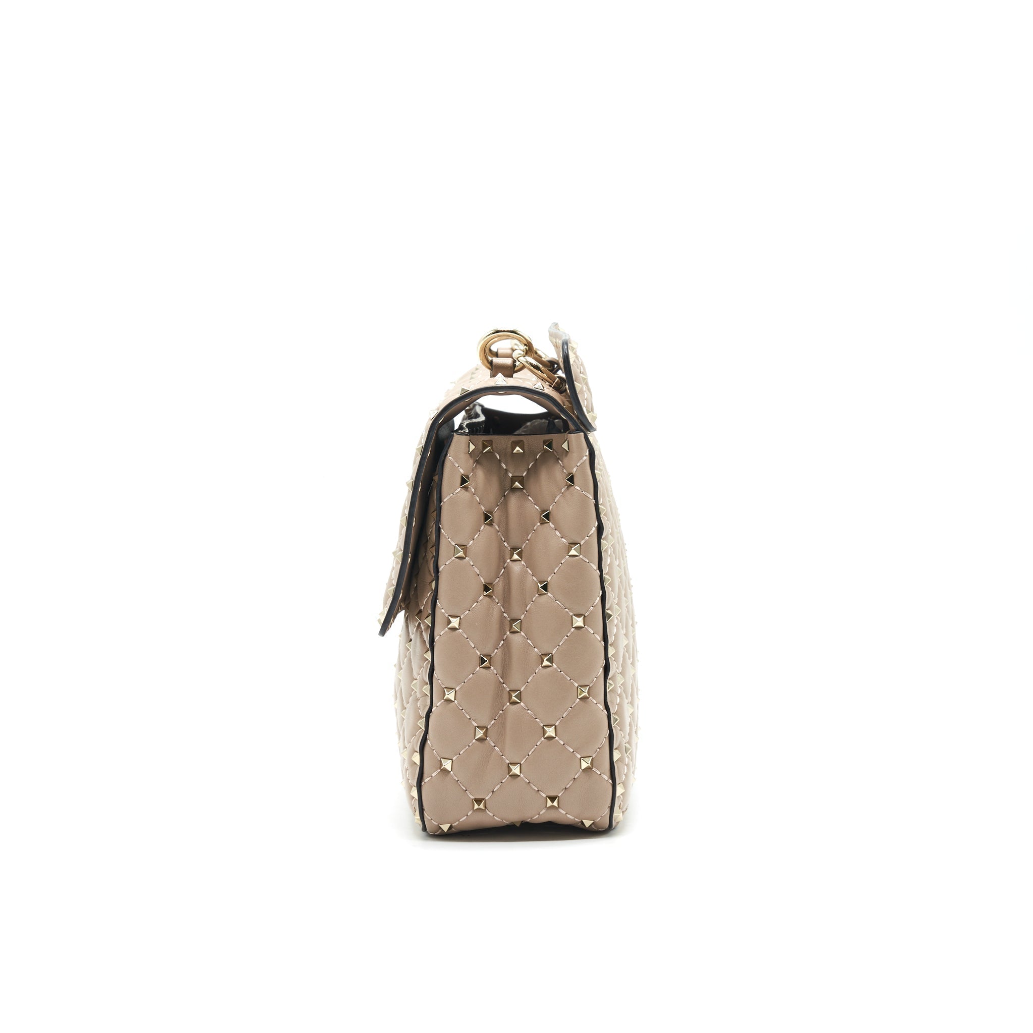 VALENTINO GARAVANI LARGE ROCKSTUD SPIKE SHOULDER BAG BEIGE LGHW