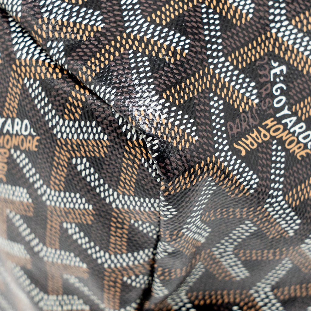 GOYARD SAINT LOUIS PM TOTE GOYARDINE CANVAS/CALFSKIN BLACK SHW