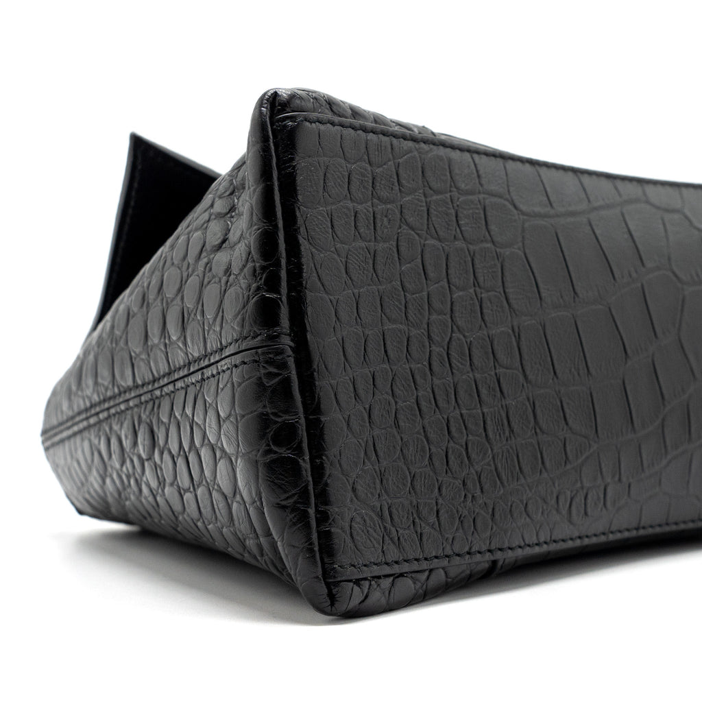 BALENCIAGA DOWNTOWN SMALL SHOUDLER BAG CROCODILE EMBOSSED BLACK WITH BLACK HARDWARE